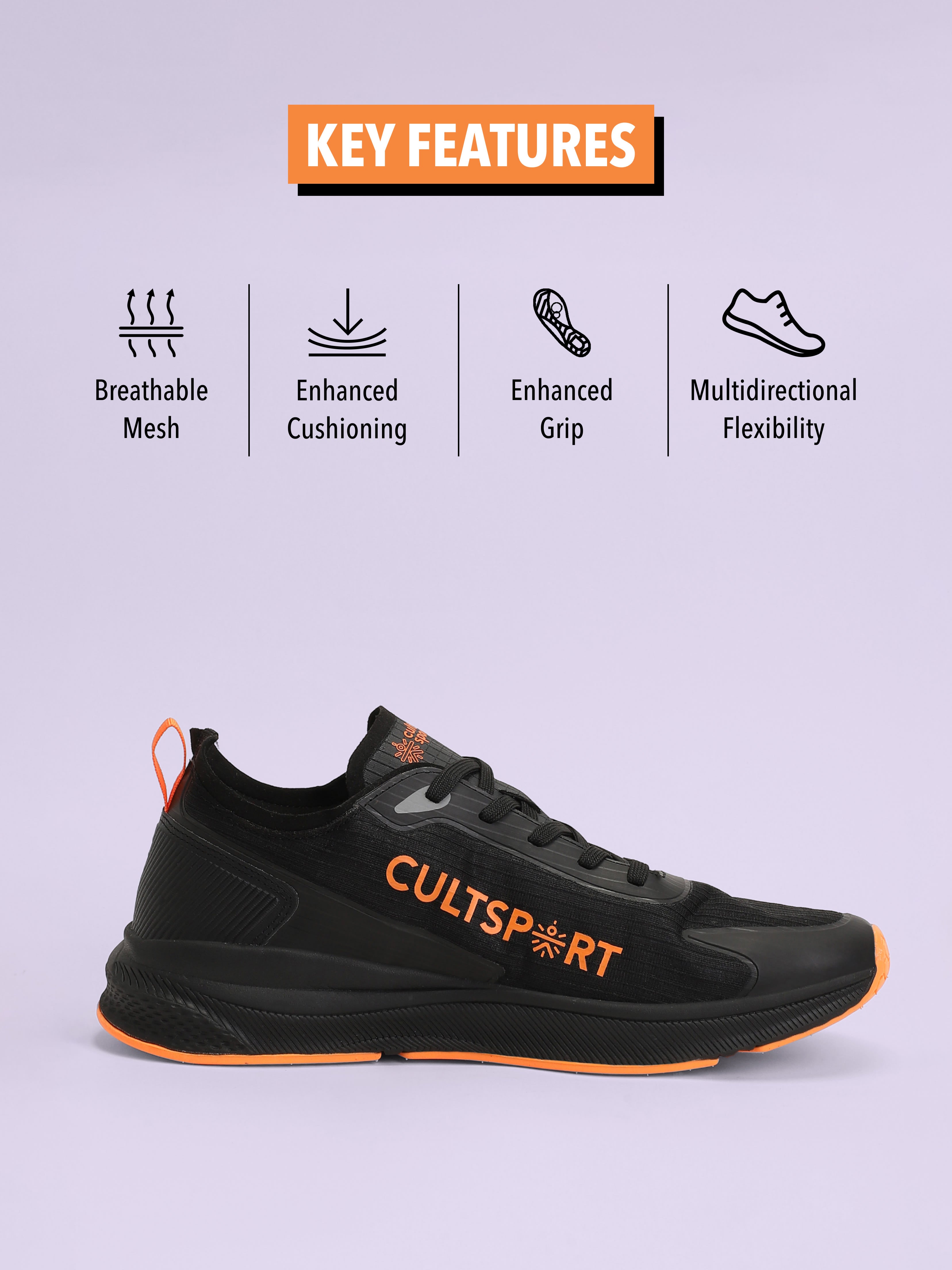 cult Comfort Men Running Shoes - Black/Orange
