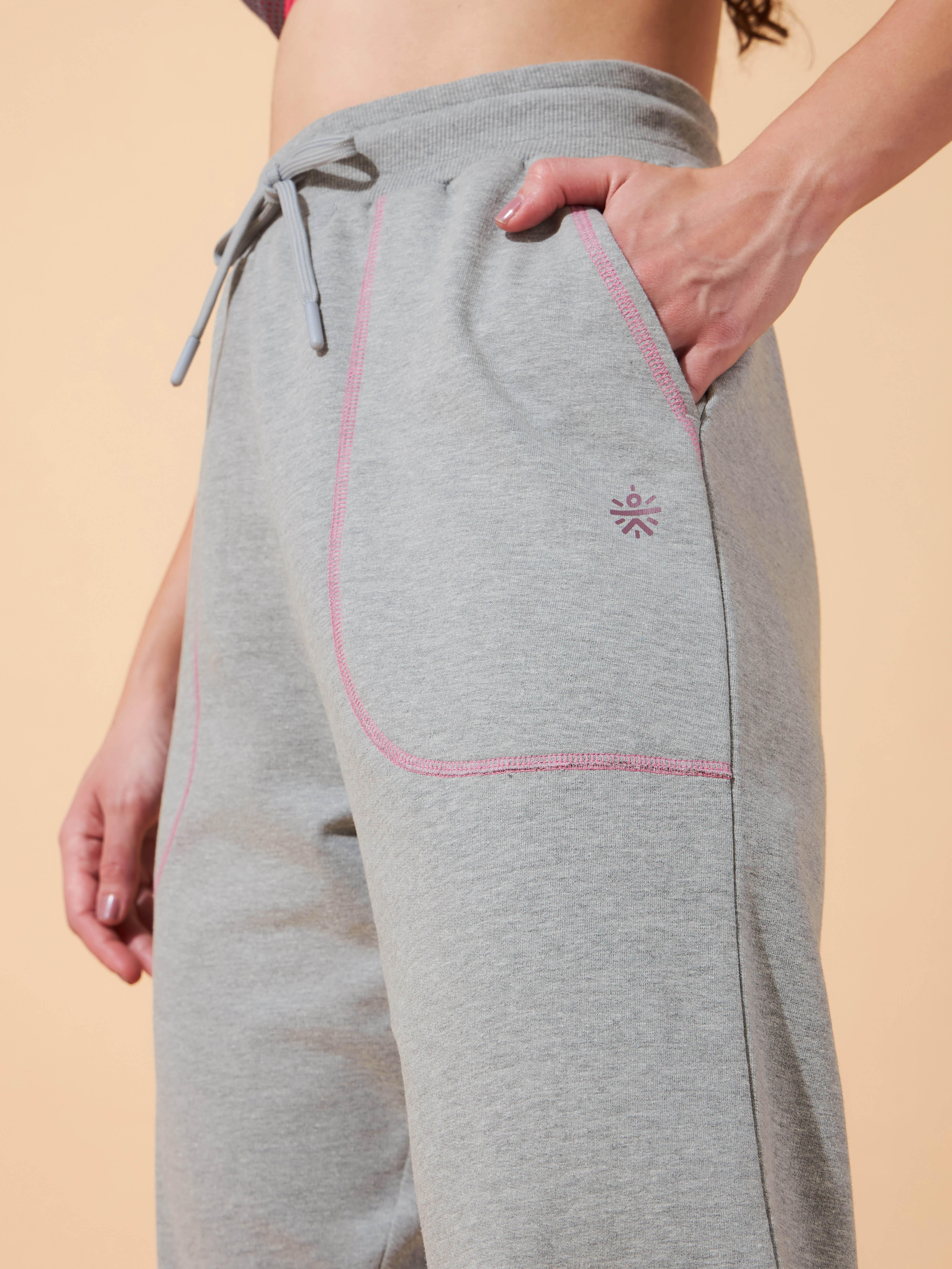 Women Grey Pop-up Thread Leisure Joggers
