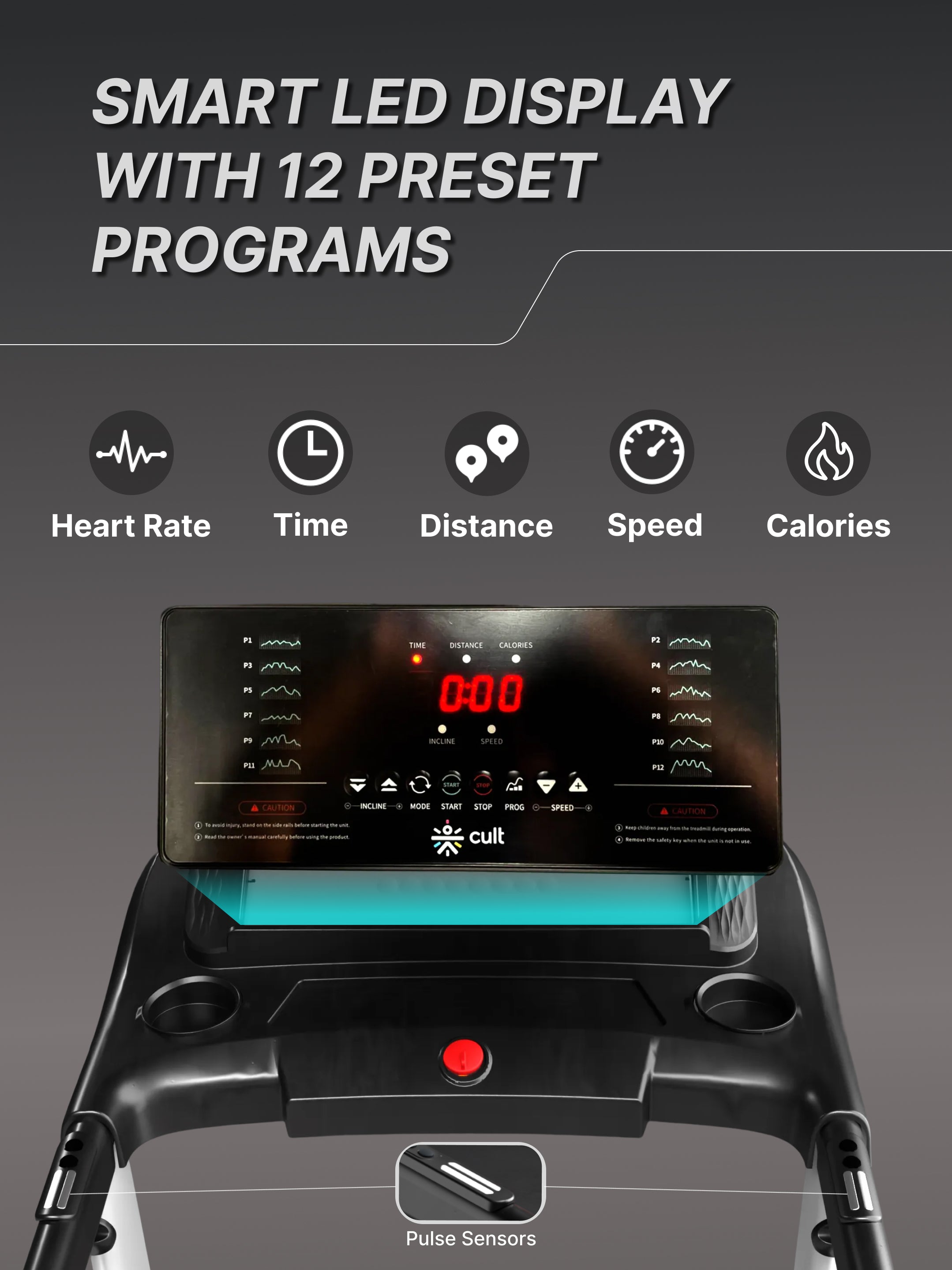 Fitkit by Cult FT100 Smart Incline Motorised Treadmill | 4.5 HP BLDC Motor | 110kg Capacity | 15-Level Auto Incline | 12 km/hr Speed | Foldable & Easy-Move Wheels | 12 Preset Workout | Ideal for Home Use (with 6 Months Extended Warranty)