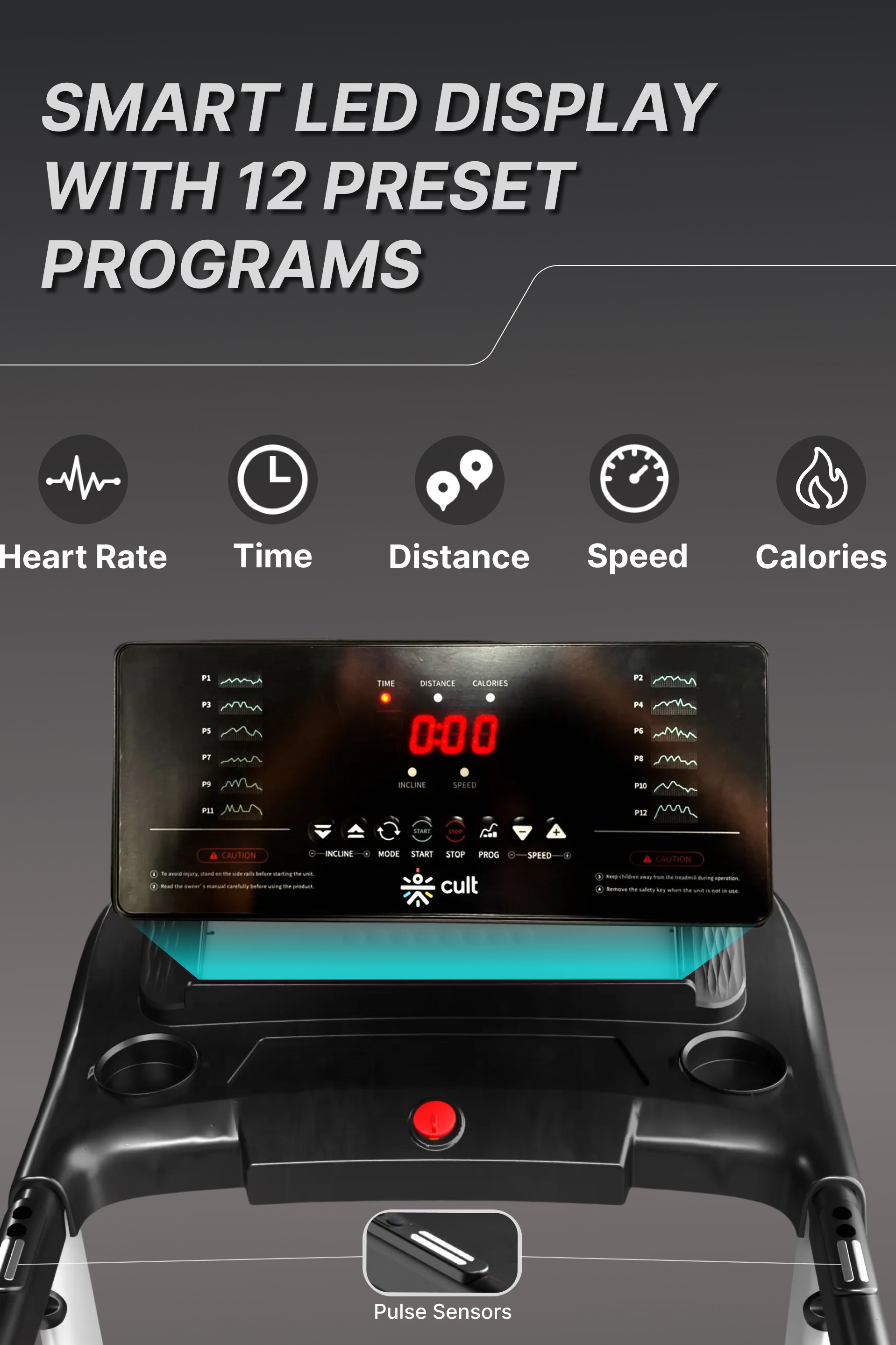 Fitkit by Cult FT100 Smart Incline Motorised Treadmill | 4.5 HP BLDC Motor | 110kg Capacity | 15-Level Auto Incline | 12 km/hr Speed | Foldable & Easy-Move Wheels | 12 Preset Workout | Ideal for Home Use (with 6 Months Extended Warranty)