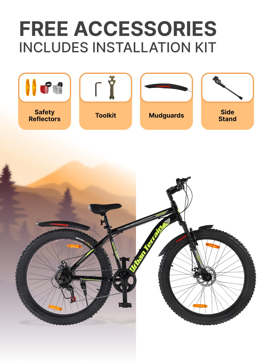 Galaxy Max Mountain Bike Steel 7 Speed Cycle 27.5 inch Tyre, Green With Front Suspension, Single Wall Rim and Dual Disc Brakes Ideal For 5.2 ft to 6 ft