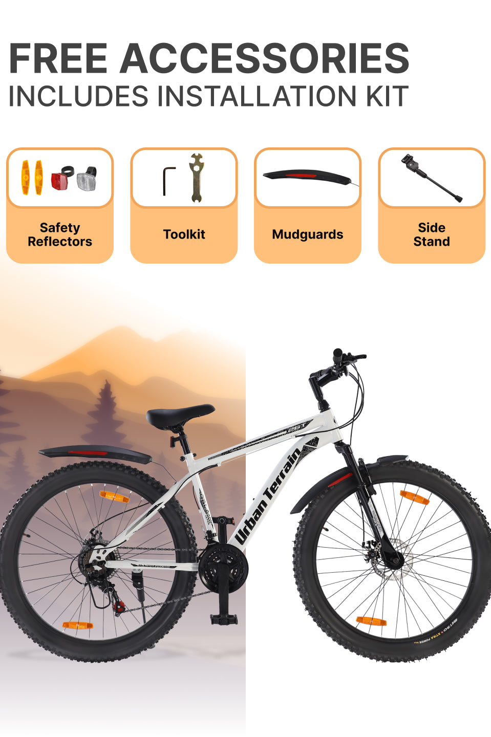 Galaxy Ultra Mountain Bike Steel 21 Speed Cycle 26 inch Tyre, White With Front Suspension, Single Wall Rim and Dual Disc Brakes Ideal For 5 ft to 5.7 ft