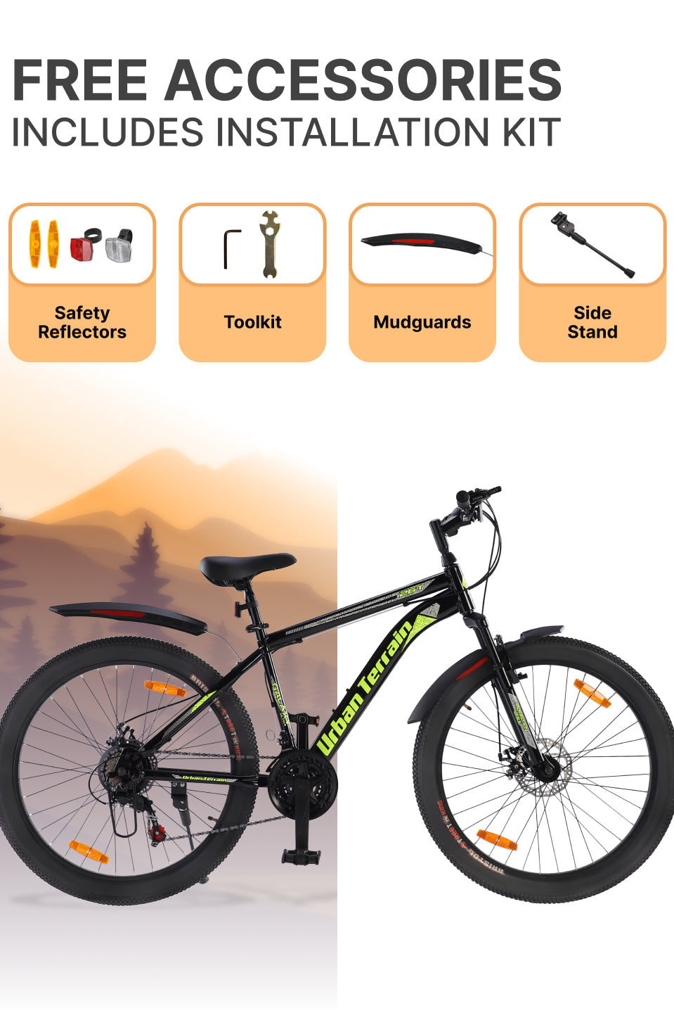 Galaxy Ultra Mountain Bike Steel 21 Speed Cycle 26 inch Tyre, Green With Front Suspension, Single Wall Rim and Dual Disc Brakes Ideal For 5 ft to 5.7 ft