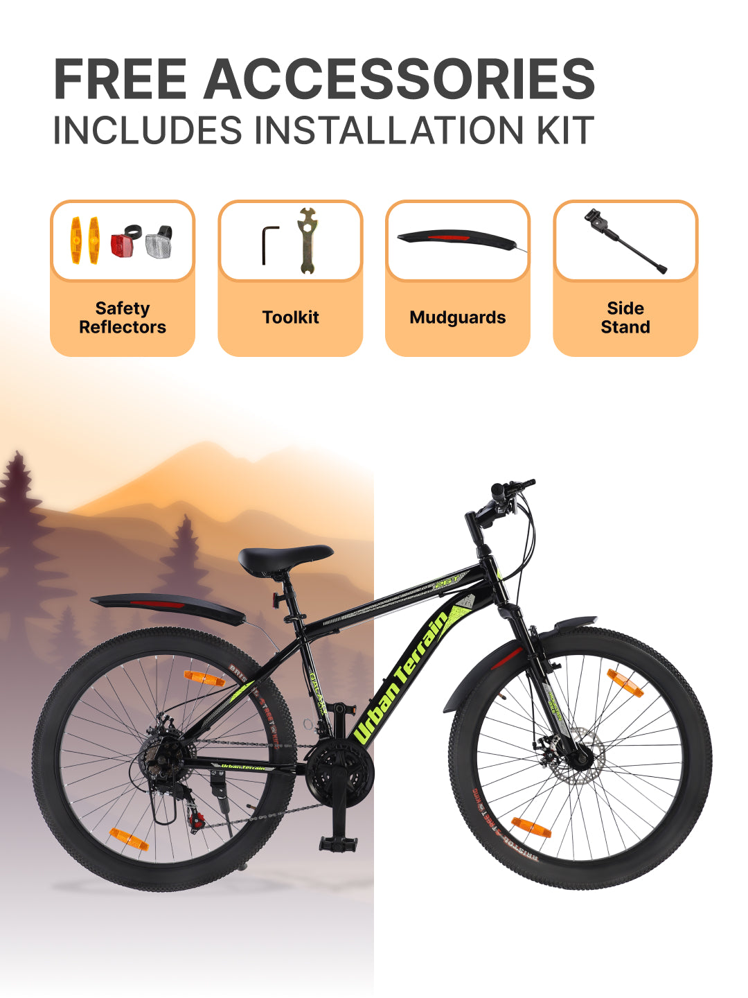 Galaxy Ultra Mountain Bike Steel 21 Speed Cycle 26 inch Tyre, Green With Front Suspension, Single Wall Rim and Dual Disc Brakes Ideal For 5 ft to 5.7 ft