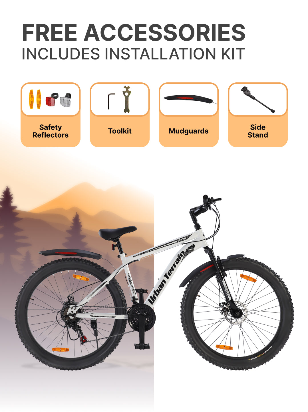 Galaxy Ultra Mountain Bike Steel 21 Speed Cycle 27.5 inch Tyre, White With Front Suspension, Single Wall Rim and Dual Disc Brakes Ideal For 5.2 ft to 6 ft