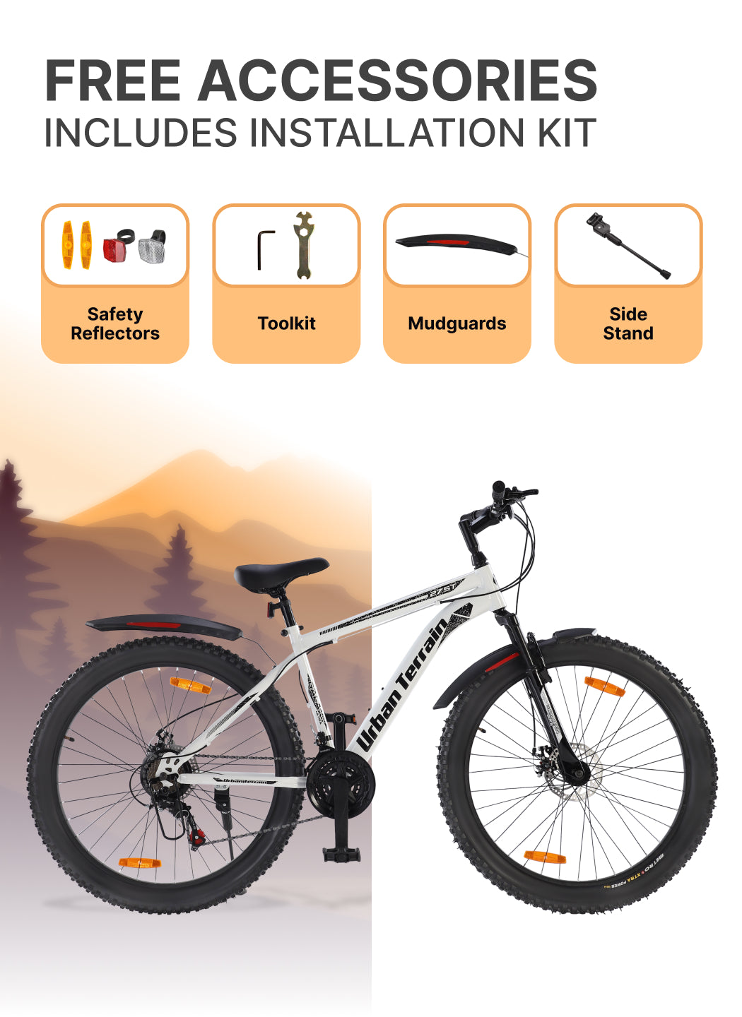 Galaxy Ultra Mountain Bike Steel 21 Speed Cycle 27.5 inch Tyre, White With Front Suspension, Single Wall Rim and Dual Disc Brakes Ideal For 5.2 ft to 6 ft