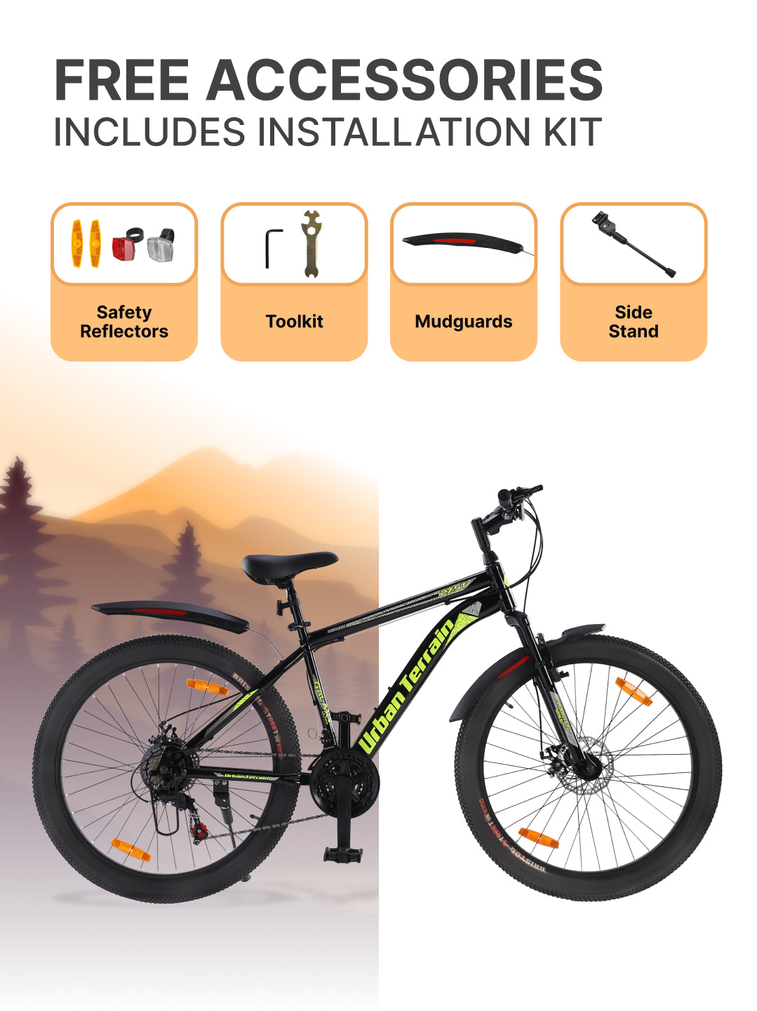 Galaxy Ultra Mountain Bike Steel 21 Speed Cycle 27.5 inch Tyre, Green With Front Suspension, Single Wall Rim and Dual Disc Brakes Ideal For 5.2 ft