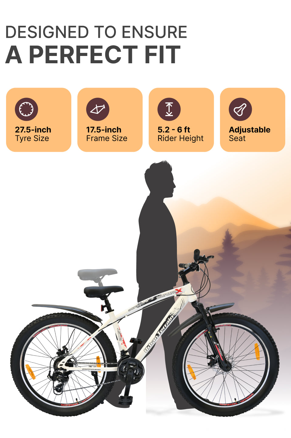 Bolt Ultra Mountain Bike Steel 21 Speed Cycle 27.5 inch Tyre, White With Front Suspension, Double Wall Rim and Dual Disc Brakes, Ideal For 5.2 ft to 6 ft