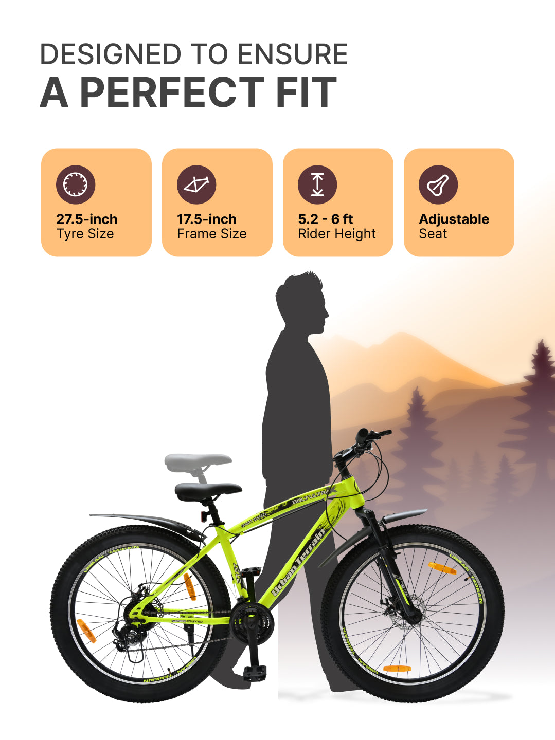 Bolt Ultra Mountain Bike Steel 21 Speed Cycle 27.5 inch Tyre, Green With Front Suspension, Double Wall Rim and Dual Disc Brakes, Ideal For 5.2 ft to 6 ft