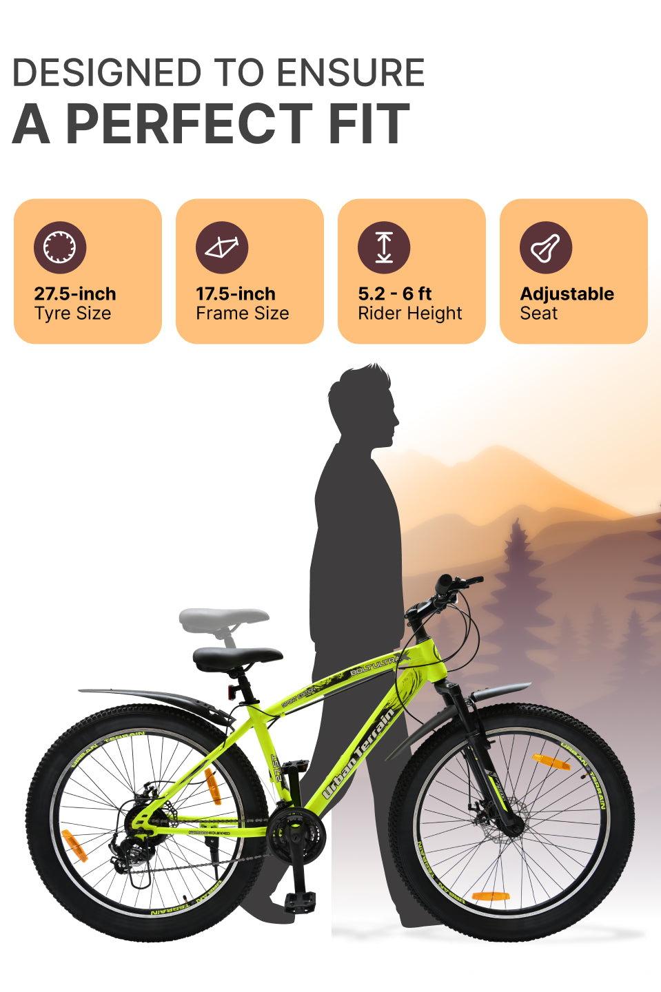 Bolt Ultra Mountain Bike Steel 21 Speed Cycle 27.5 inch Tyre, Green With Front Suspension, Double Wall Rim and Dual Disc Brakes, Ideal For 5.2 ft to 6 ft