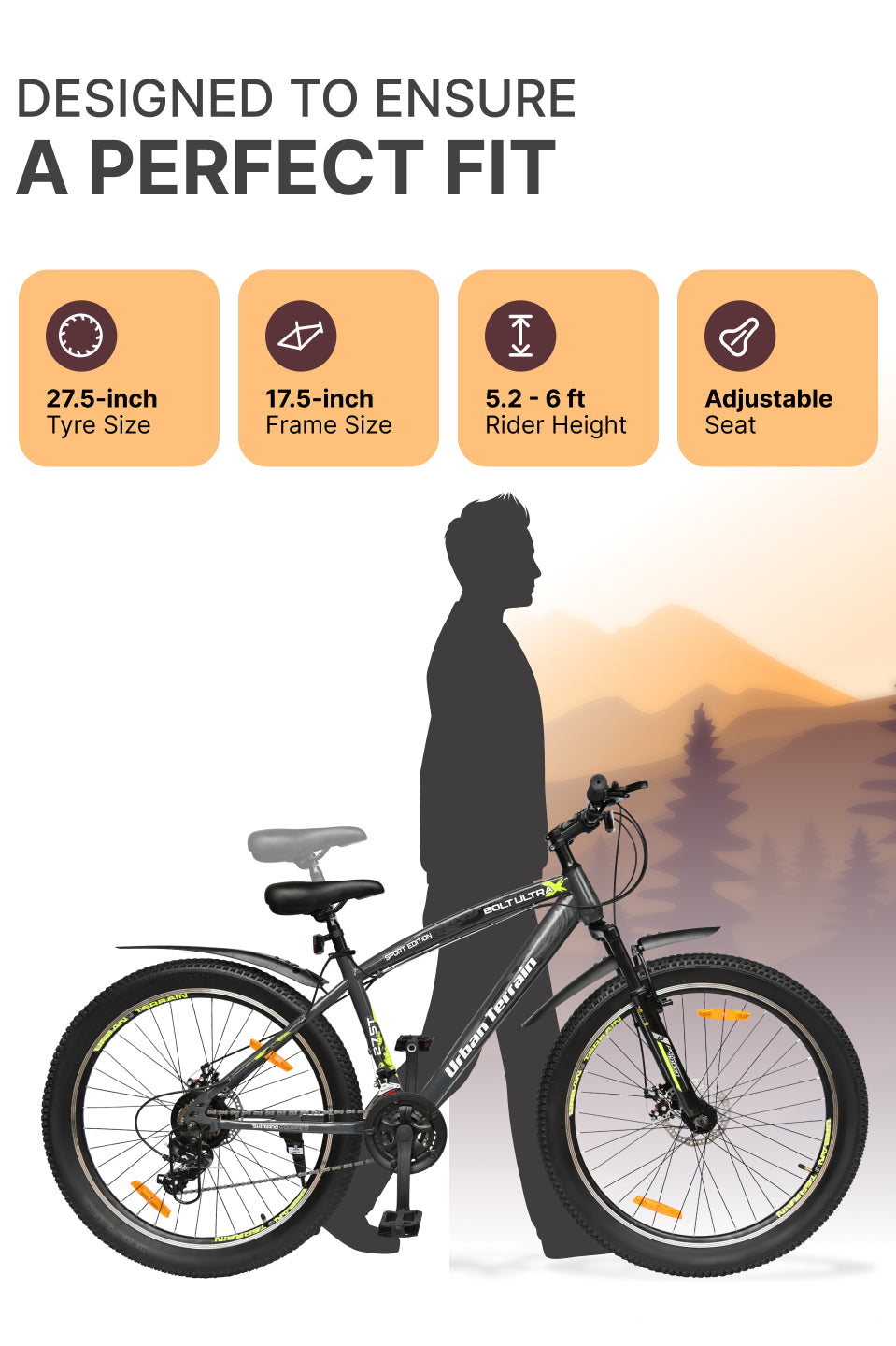 Bolt Ultra Mountain Bike Steel 21 Speed Cycle 27.5 inch Tyre, Grey With Front Suspension, Double Wall Rim and Dual Disc Brakes, Ideal For 5.2 ft to 6 ft