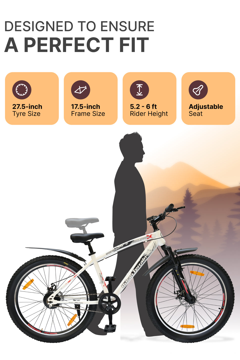 Bolt Pro Mountain Bike Steel Single Speed 27.5 inch Tyre with Dual Disc Brakes, Front Suspension, Double Wall Alloy Rim, White