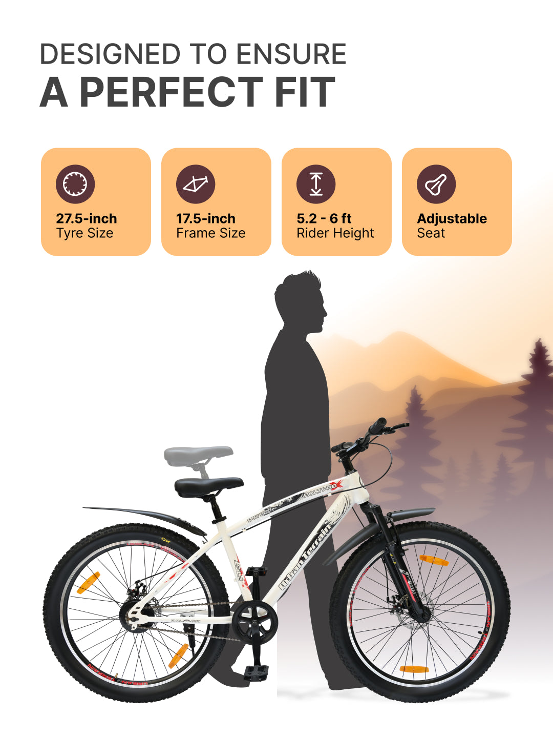 Bolt Pro Mountain Bike Steel Single Speed 27.5 inch Tyre with Dual Disc Brakes, Front Suspension, Double Wall Alloy Rim, White
