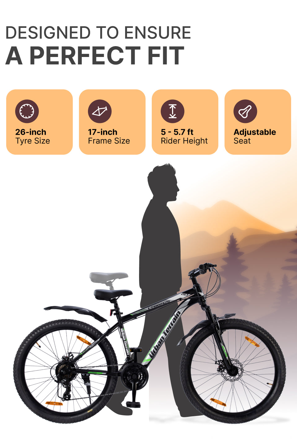 UT1000S26 Mountain Bike Steel 21 Speed Cycle Shimano Gear 26 inch, Grey With Front Suspension, Single Wall Rim and Dual Disc Brakes Ideal For 5 ft to 5.7 ft