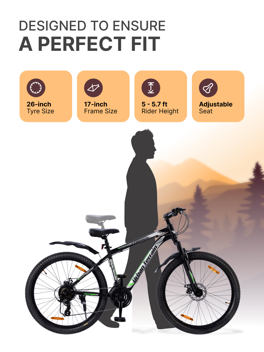 UT1000S26 Mountain Bike Steel 21 Speed Cycle Shimano Gear 26 inch, Grey With Front Suspension, Single Wall Rim and Dual Disc Brakes Ideal For 5 ft to 5.7 ft