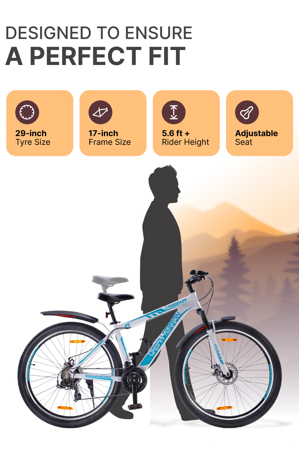 UT6000A29 Mountain Bike Alloy 21 Speed Cycle Shimano Gear 29 inch Tyre, White With Front Suspension, Double Wall Rim And Dual Disc Brake, Ideal For 5.6 ft & above