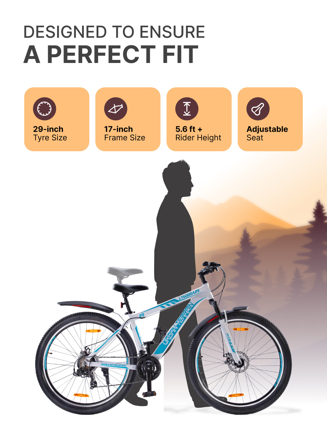 UT6000A29 Mountain Bike Alloy 21 Speed Cycle Shimano Gear 29 inch Tyre, White With Front Suspension, Double Wall Rim And Dual Disc Brake, Ideal For 5.6 ft & above