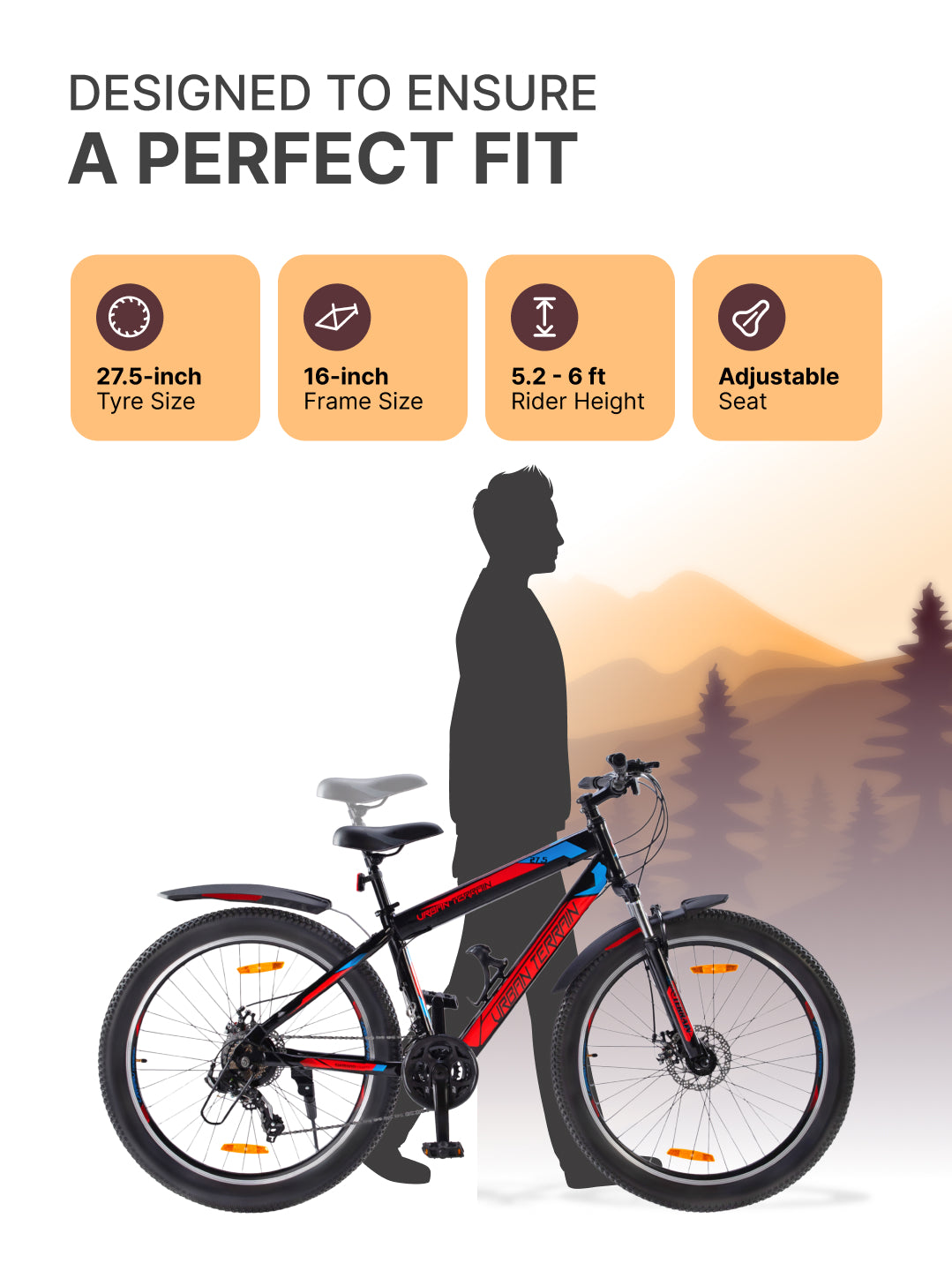 UT2000 Mountain Bike Steel 21 Speed Cycle Shimano Gear 27.5 inch Tyre, Red With Front Suspension, Double Wall Rim and Dual Disc Brakes Ideal For 5.2 ft to 6 ft