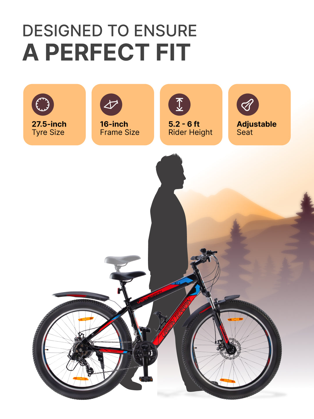 UT2000 Mountain Bike Steel 21 Speed Cycle Shimano Gear 27.5 inch Tyre, Red With Front Suspension, Double Wall Rim and Dual Disc Brakes Ideal For 5.2 ft to 6 ft