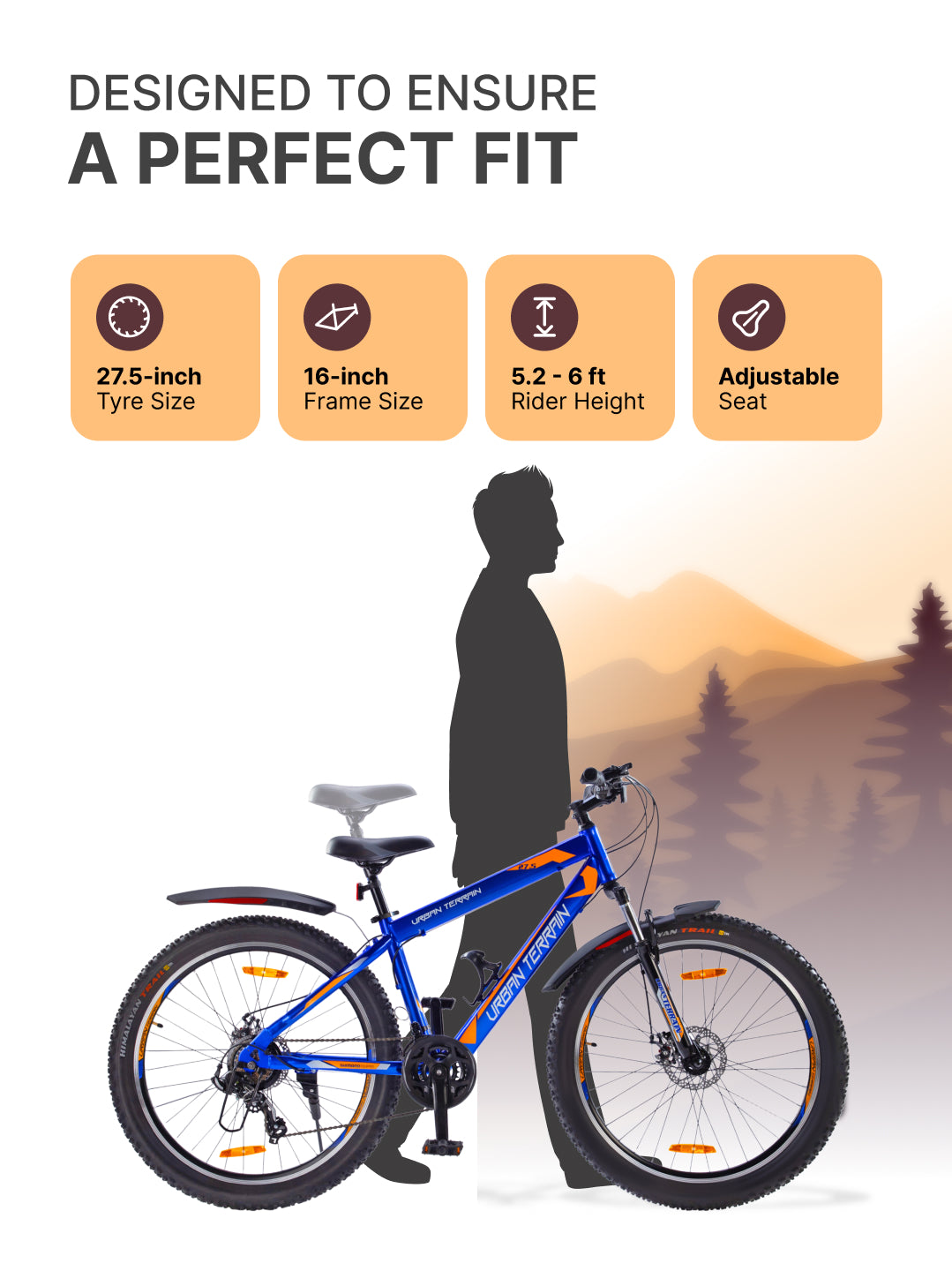 UT1001 Mountain Bike Steel 21 Speed Cycle Shimano Gear 27.5 inch Tyre, Blue With Front Suspension, Double Wall Rim and Dual Disc Brakes Ideal For 5.2 ft to 6 ft