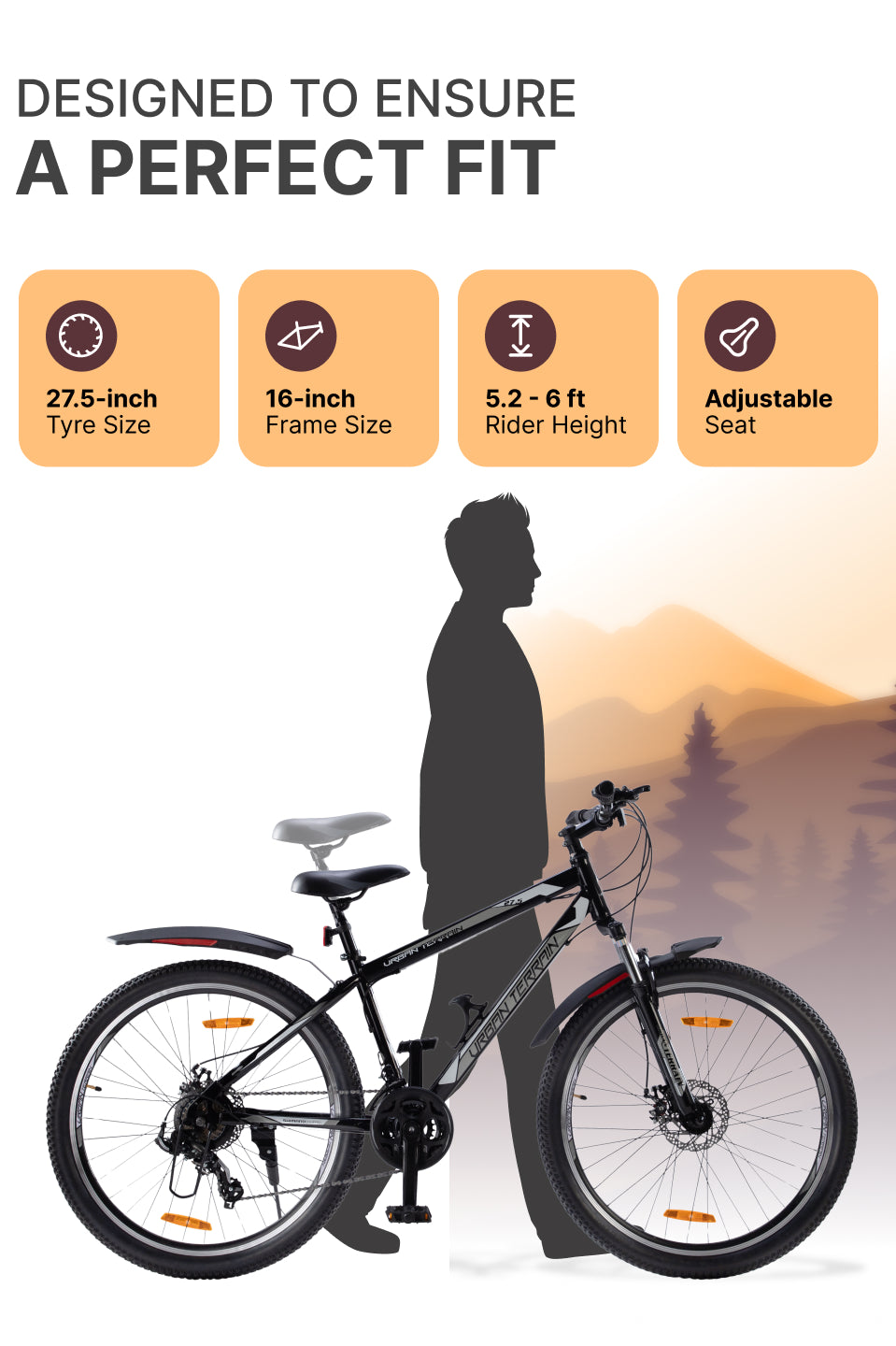 UT1000 Mountain Bike Steel 21 Speed Cycle Shimano Gear 27.5 inch Tyre, Black With Front Suspension, Double Wall Rim and Dual Disc Brakes Ideal For 5.2 ft to 6 ft