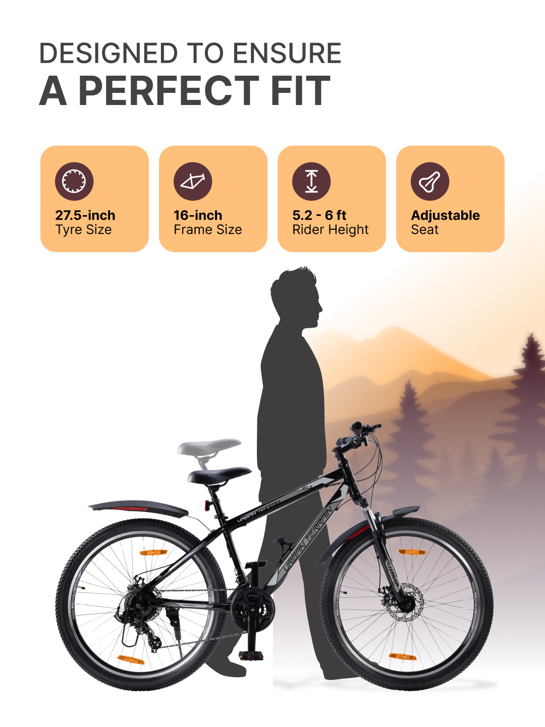 UT1000 Mountain Bike Steel 21 Speed Cycle Shimano Gear 27.5 inch Tyre, Black With Front Suspension, Double Wall Rim and Dual Disc Brakes Ideal For 5.2 ft to 6 ft