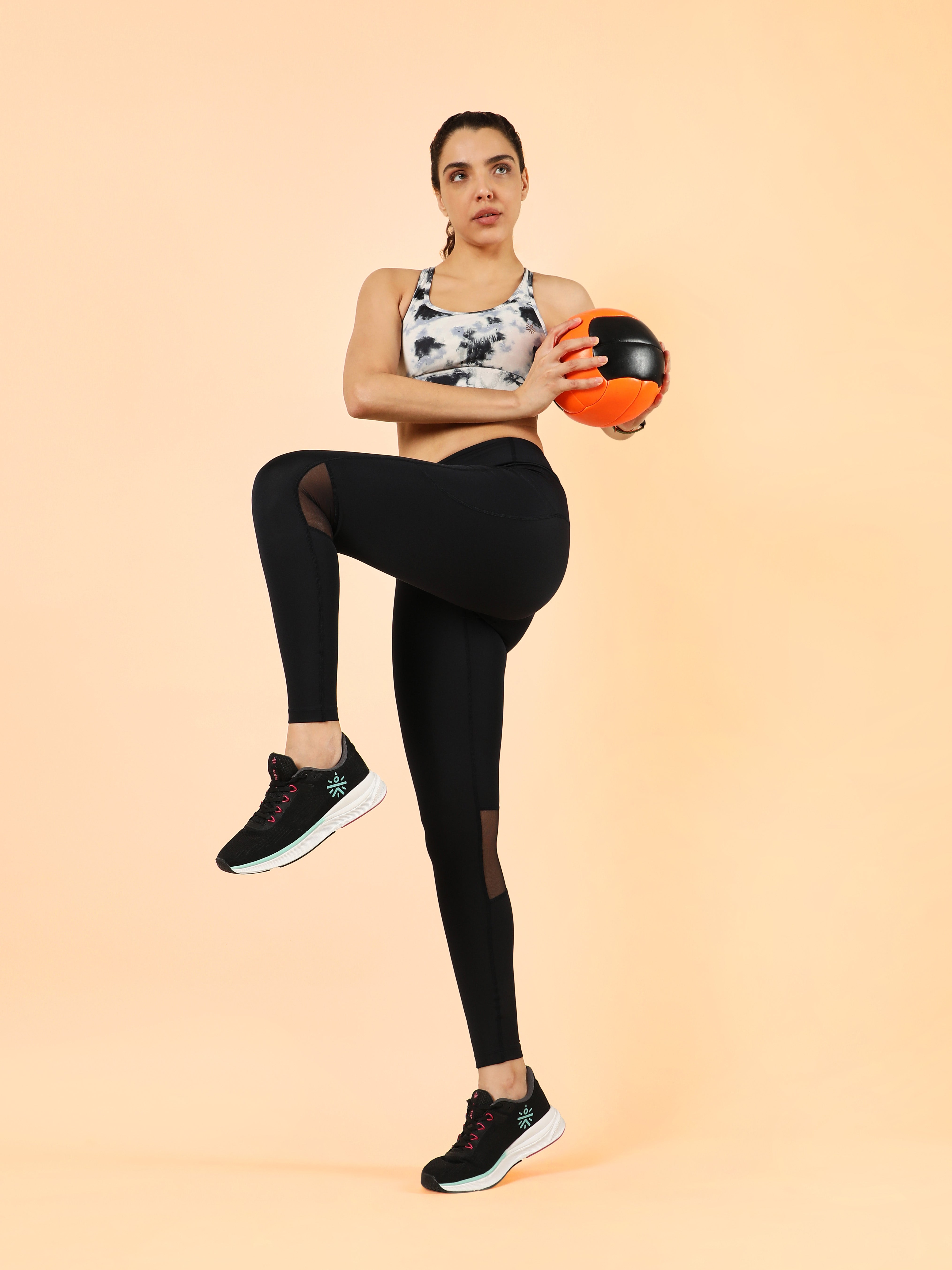 Mesh Panel Solid Leggings with Pocket