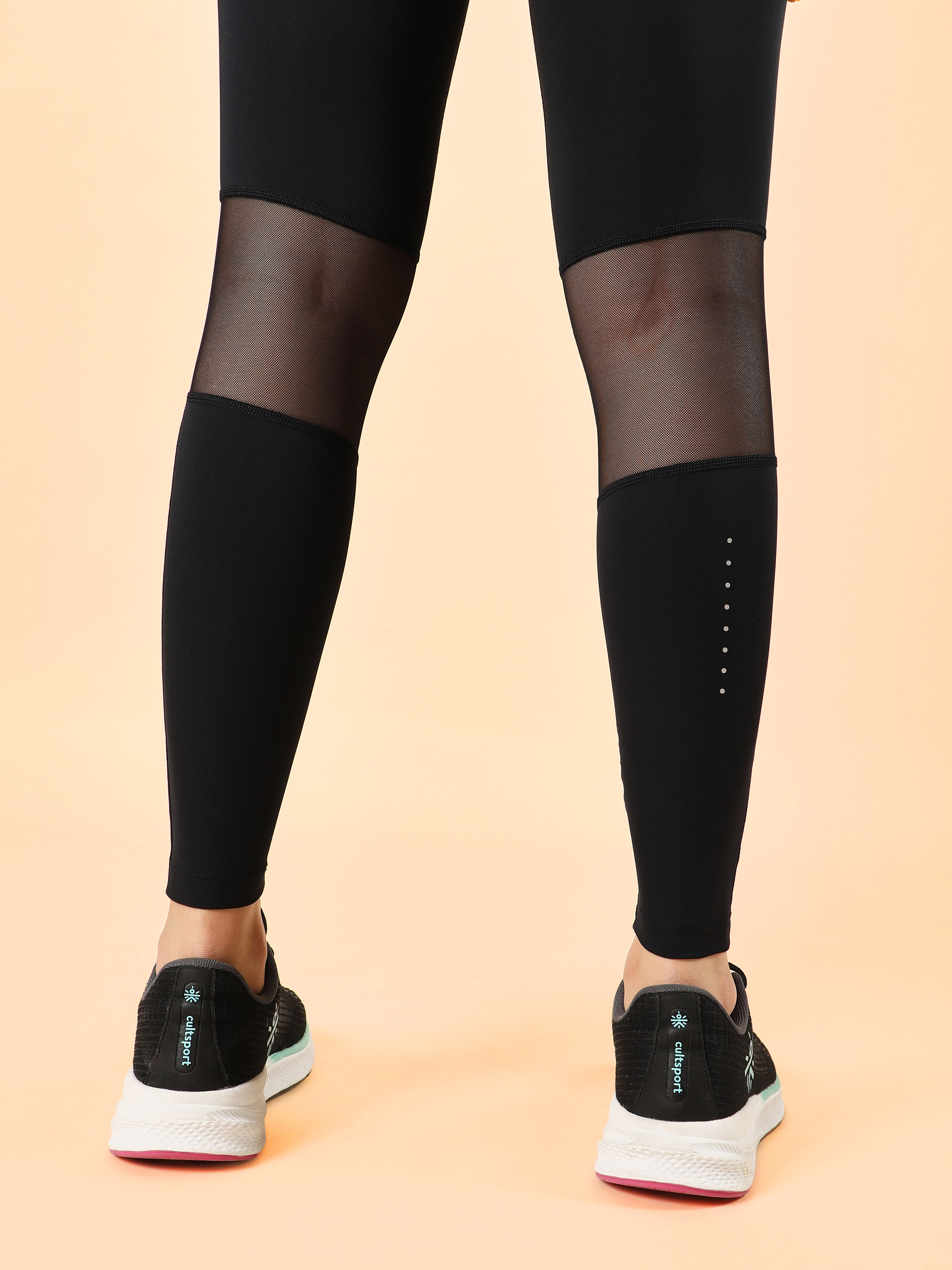 Mesh Panel Solid Leggings with Pocket
