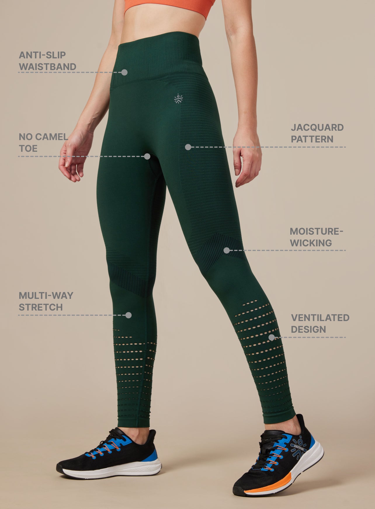 Green Seamless Jacquard Tights
