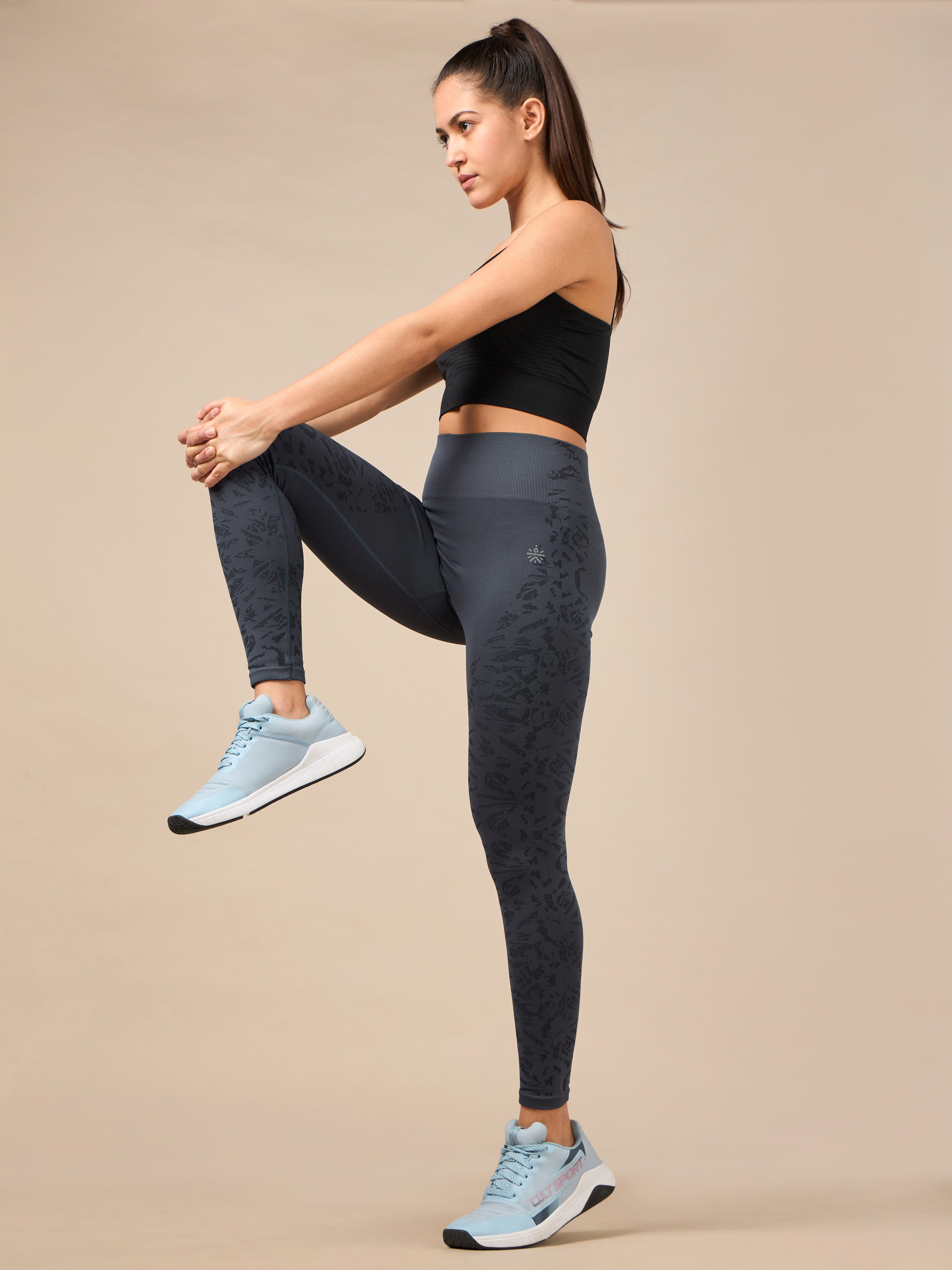 Dark Grey Seamless Jacquard Tights