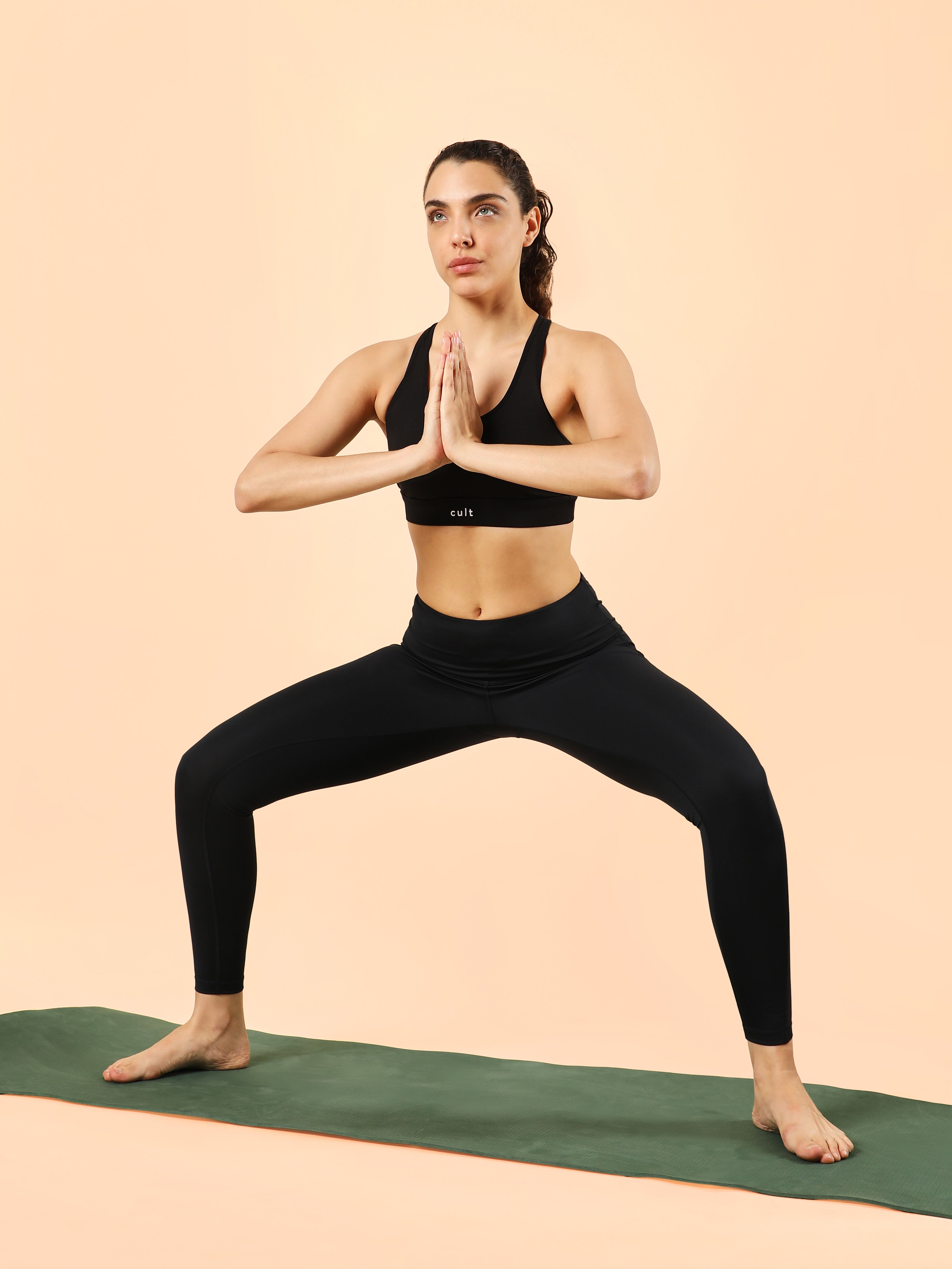 Absolute Fit Solid Black Yoga Tights with Sheer Mesh Panels