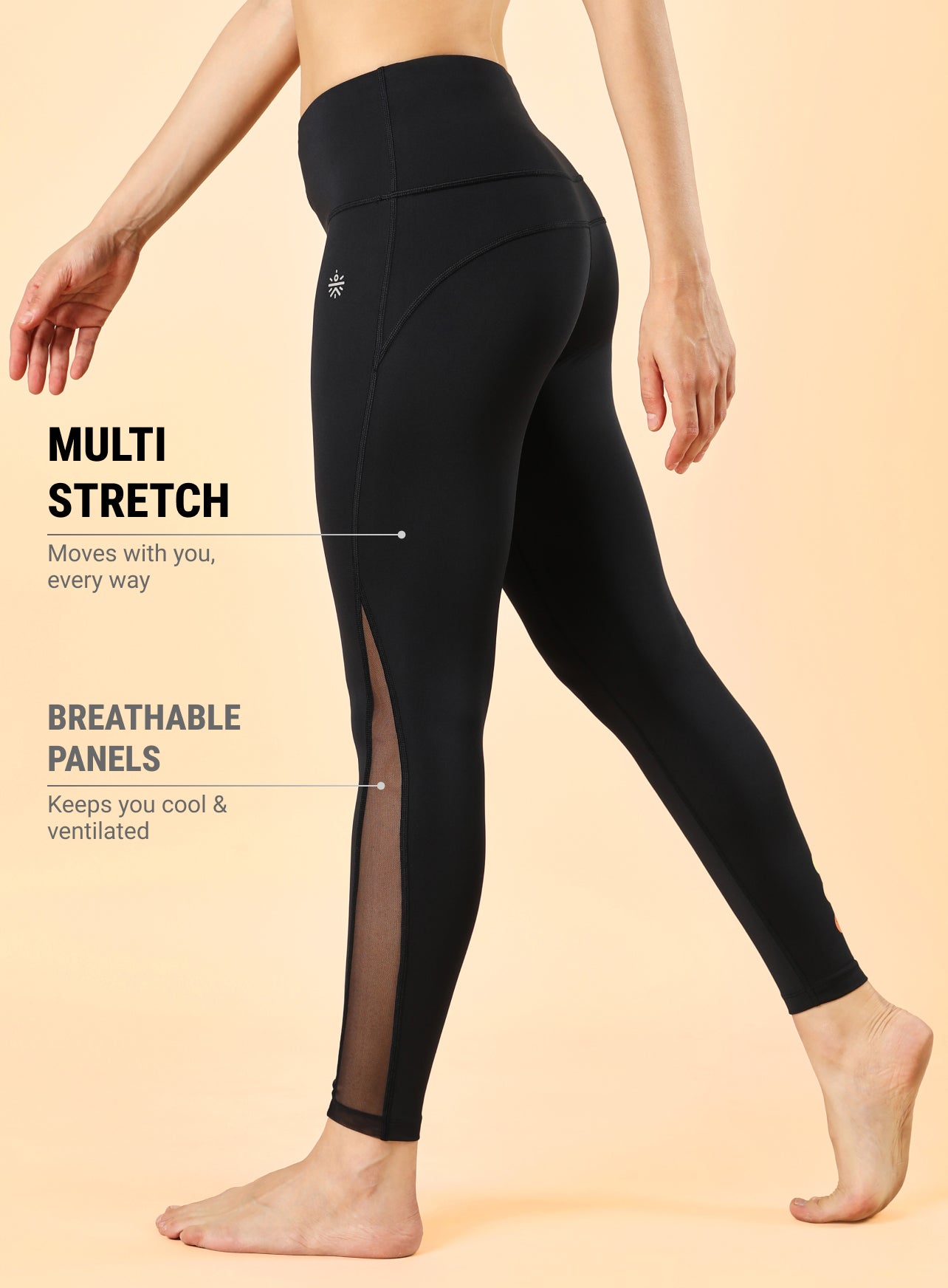Absolute Fit Solid Black Yoga Tights with Sheer Mesh Panels