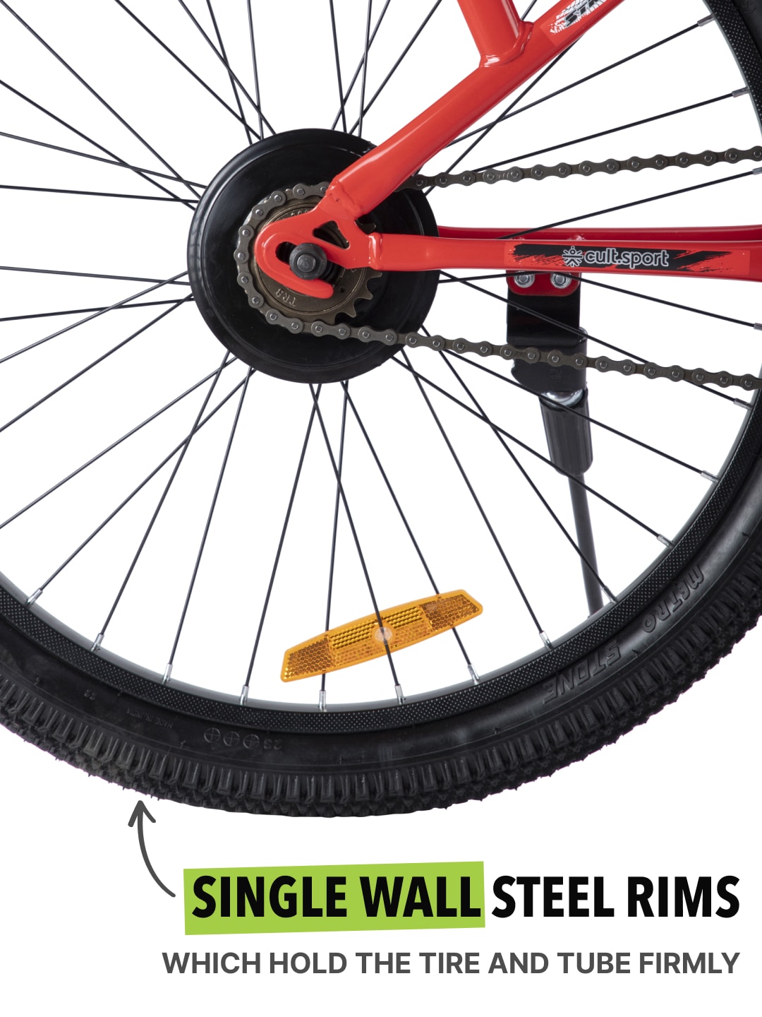 ROKKIBC24Red Steel Single Speed 24 inch Mountain Cycle with Single Wall Rim and Rigid Fork