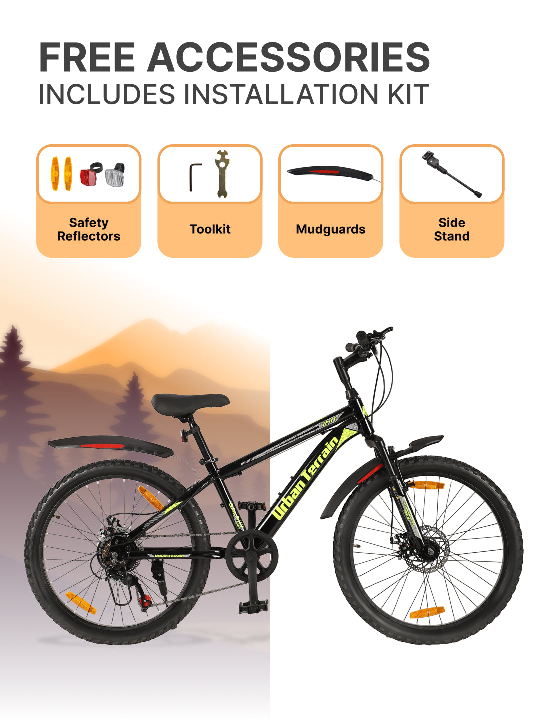 Galaxy Max Mountain Bike Steel 7 Speed Cycle 24 inch Tyre, Black With Front Suspension, Single Wall Rim and Dual Disc Brakes Ideal For 4.5 ft to 5.3 ft