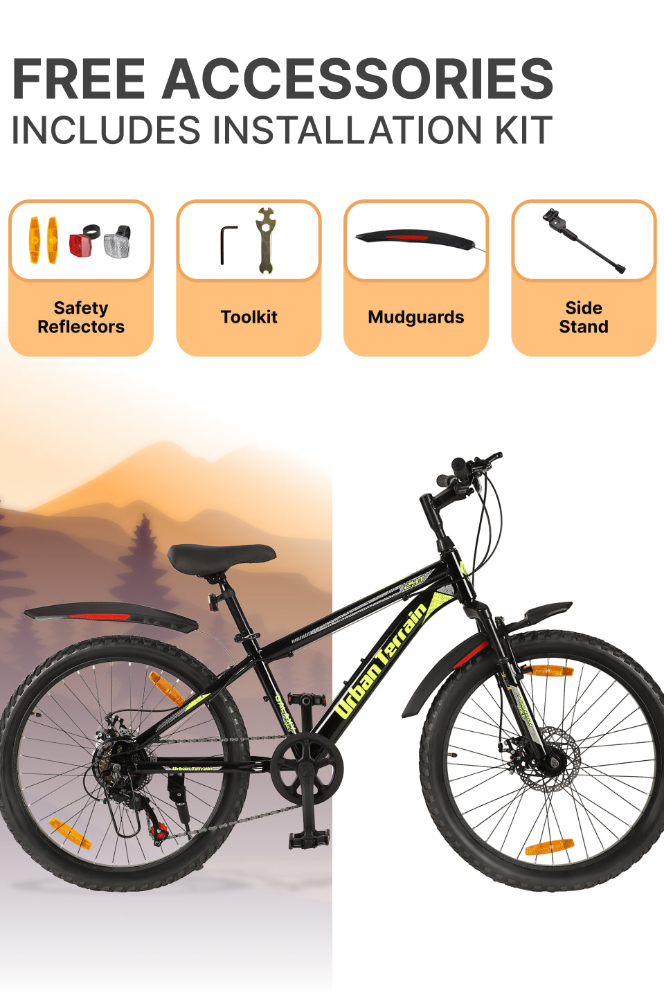 Galaxy Max Mountain Bike Steel 7 Speed Cycle 24 inch Tyre, Black With Front Suspension, Single Wall Rim and Dual Disc Brakes Ideal For 4.5 ft to 5.3 ft