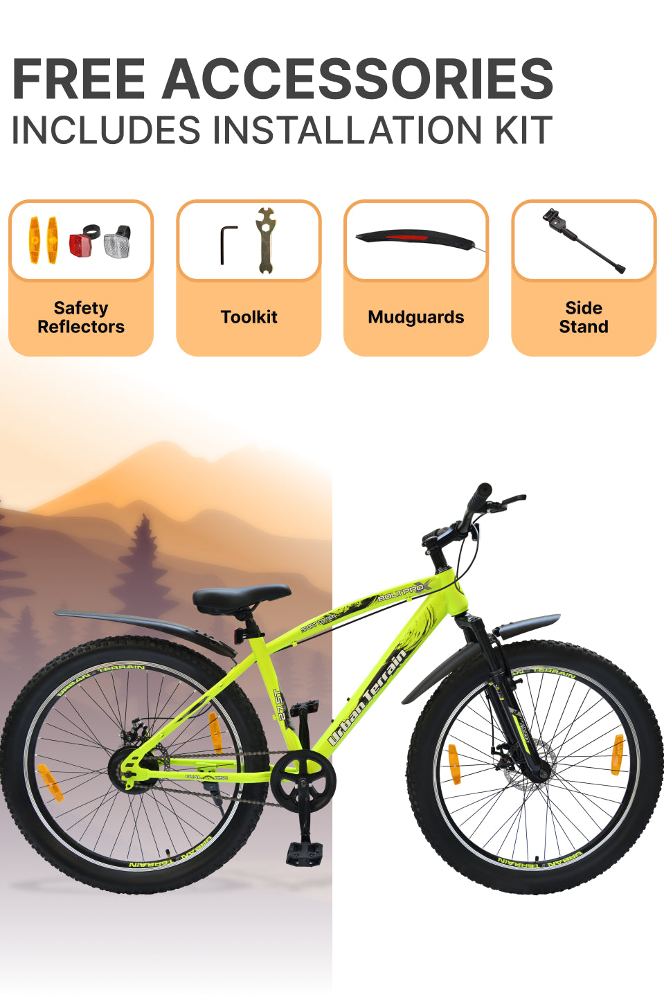 Bolt Pro Mountain Bike Steel Single Speed Cycle 27.5 inch Tyre with Dual Disc Brakes, Front Suspension, Double Wall Alloy Rim, Green