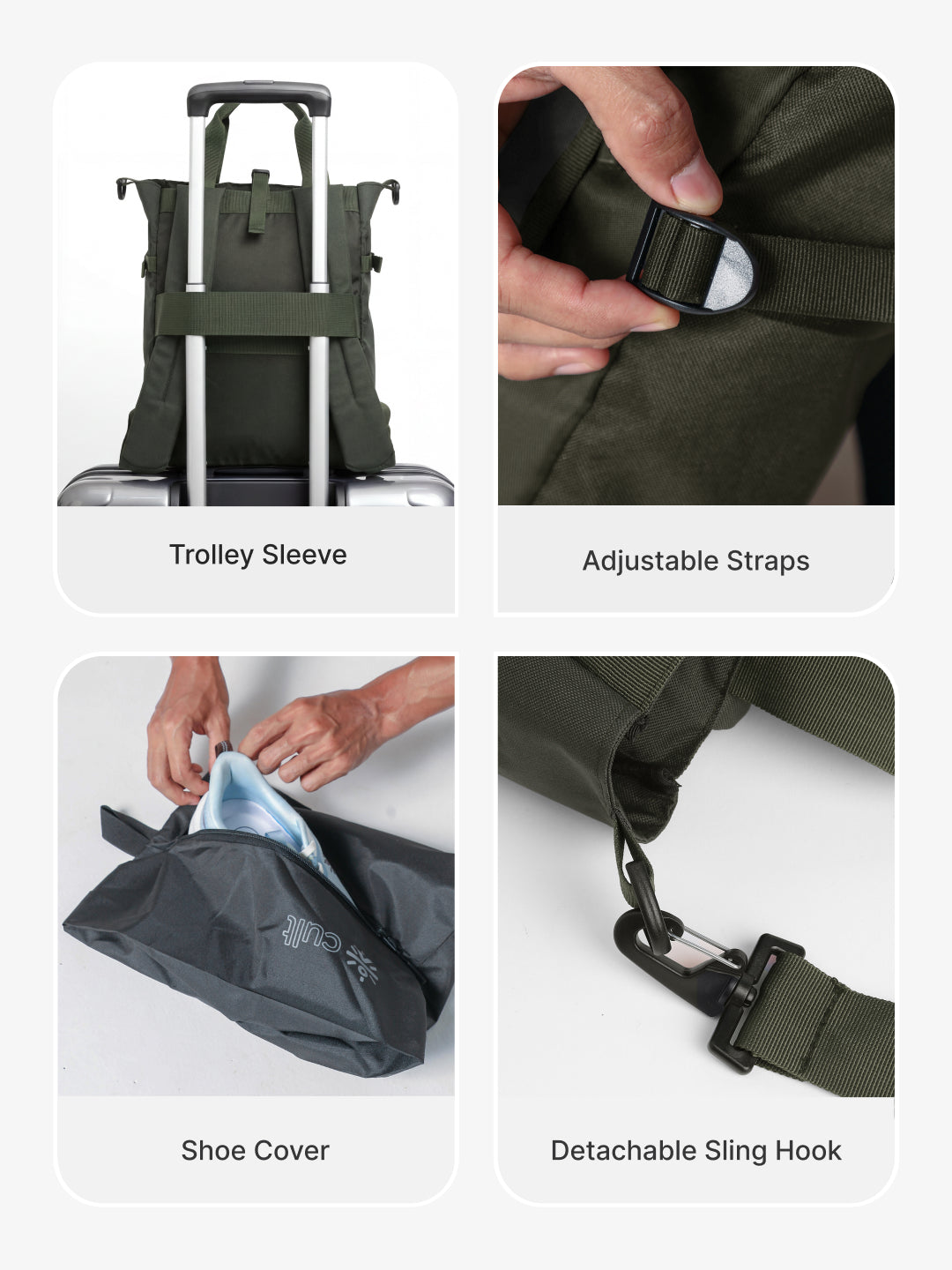 Work to Play Laptop Backpack 35L - Water-Repellent, Multi-Functional Bag with Trolley Sleeve & Shoe Cover Olive