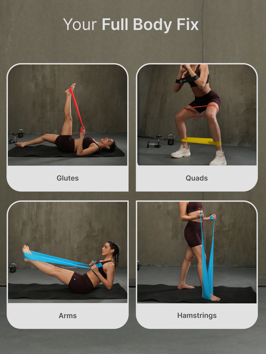 cult Pilates GYM Resistance Band for Fitness, Stretching, Yoga for Men & Women Toning Band Unisex Pack of 3 (Blue, Yellow and Red)