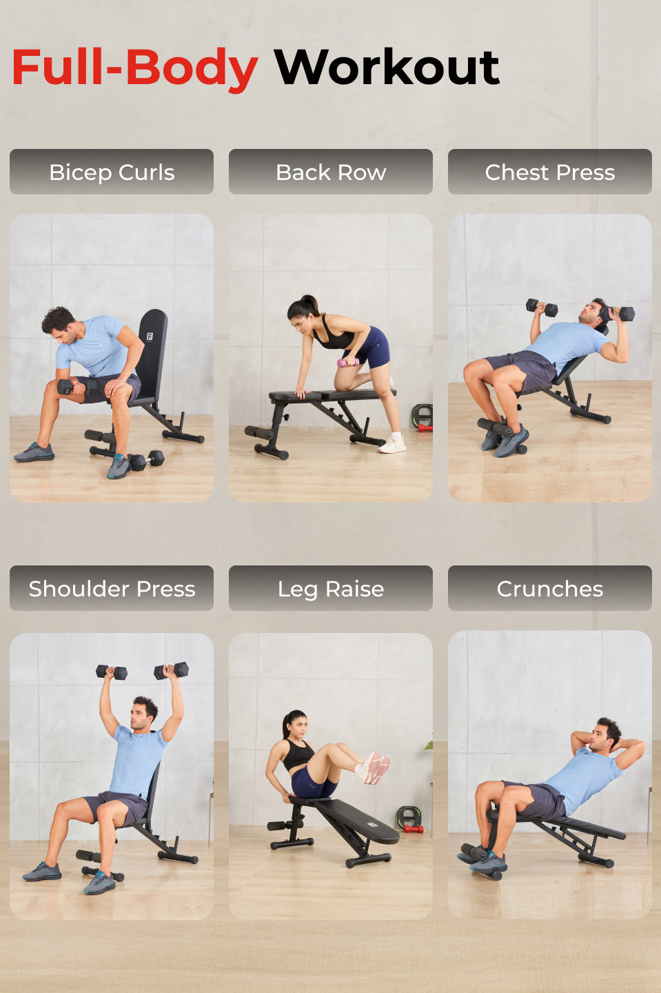 FITKIT by Cult Adjustable Bench for Home Workout with Leg Support | 350kg Weight Capacity