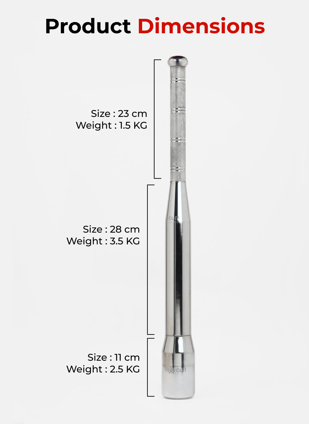 Cult 3-in-1 Adjustable Steel 7.5KG Mudgar for Full Body Training | Silver Indian Clubs (7.5 kg)