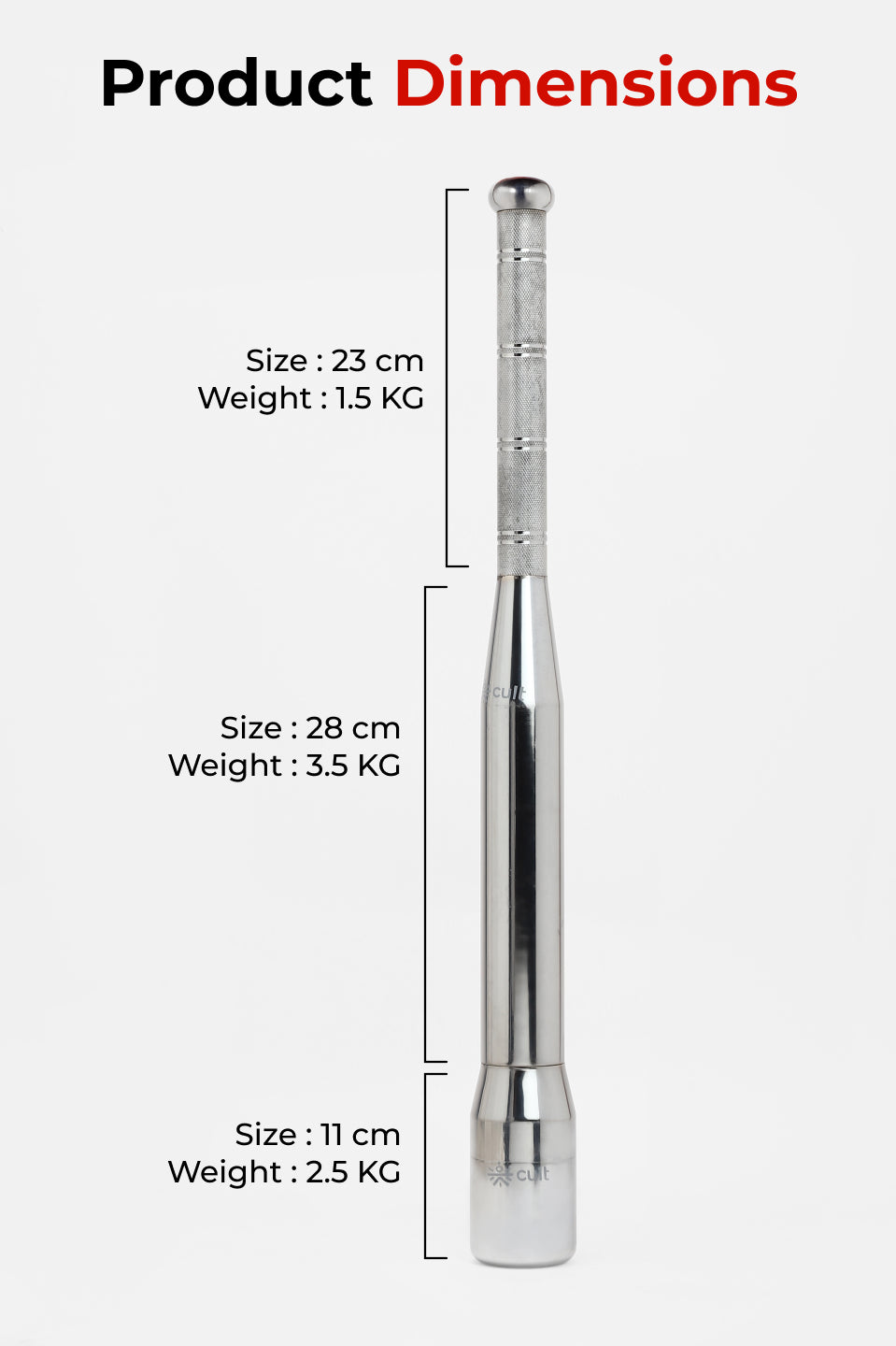 Cult 3-in-1 Adjustable Steel 7.5KG Mudgar for Full Body Training | Silver Indian Clubs (7.5 kg)