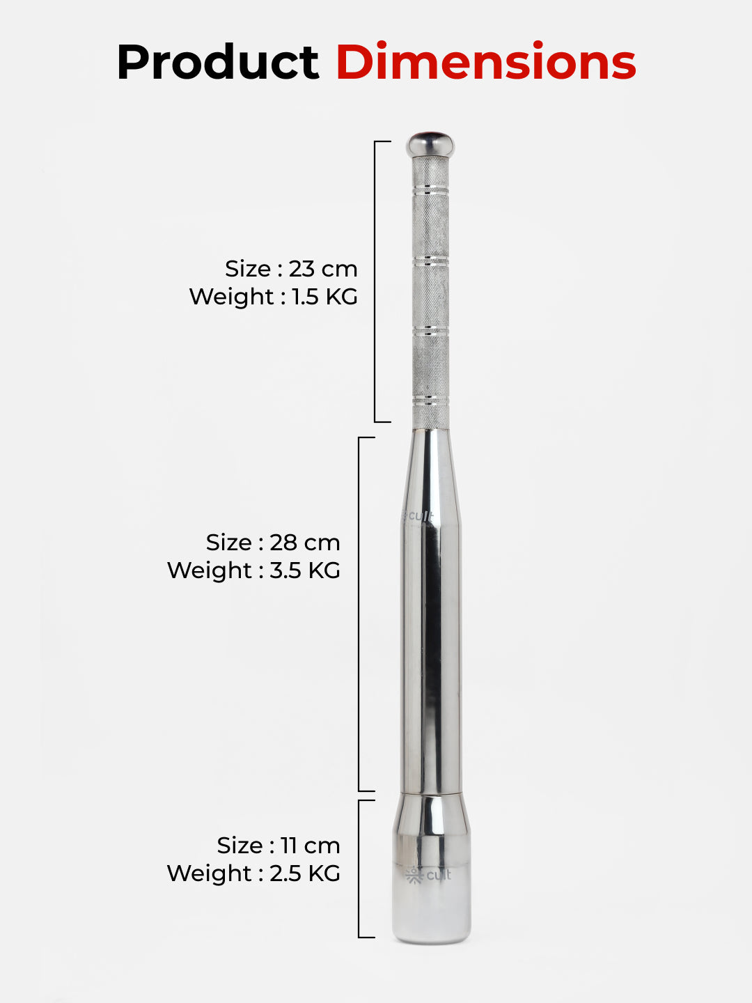 Cult 3-in-1 Adjustable Steel 7.5KG Mudgar for Full Body Training | Silver Indian Clubs (7.5 kg)
