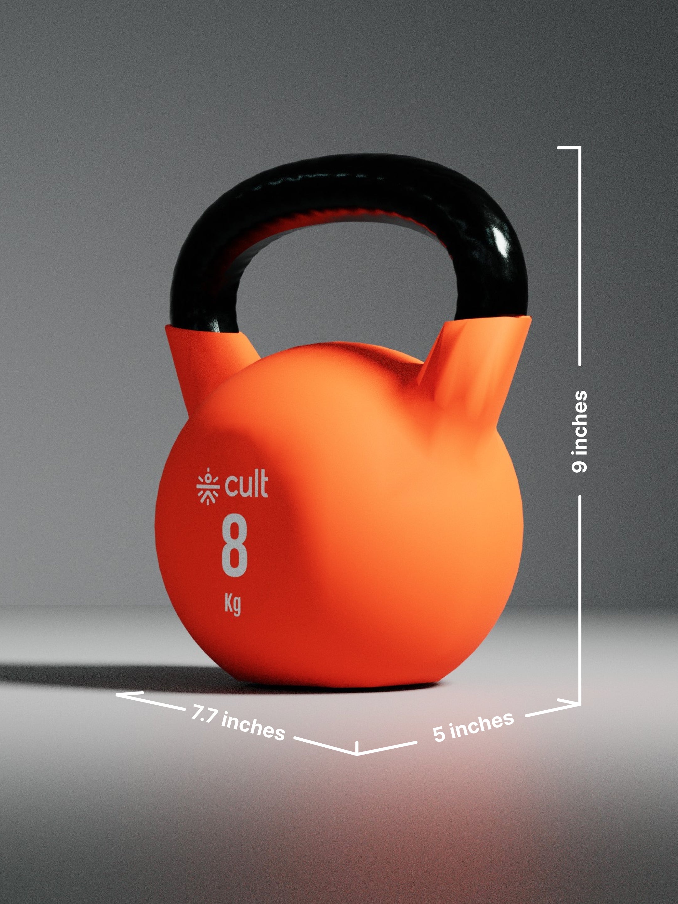 Cult 8kg Neoprene Anti-Slip Grip Colored Kettlebell for Home Workout - Orange