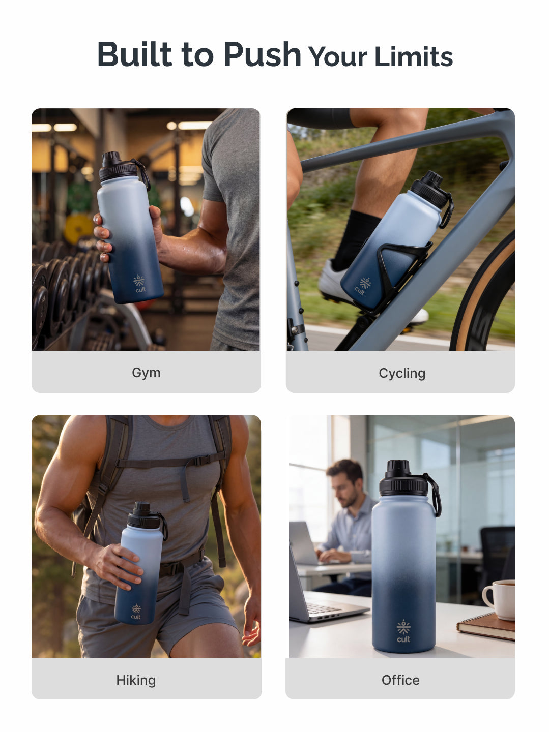 Cult 1L Insulated 24Hr Hot and Cold Water Bottle Leakproof Sports Cap Stainless Steel Blue