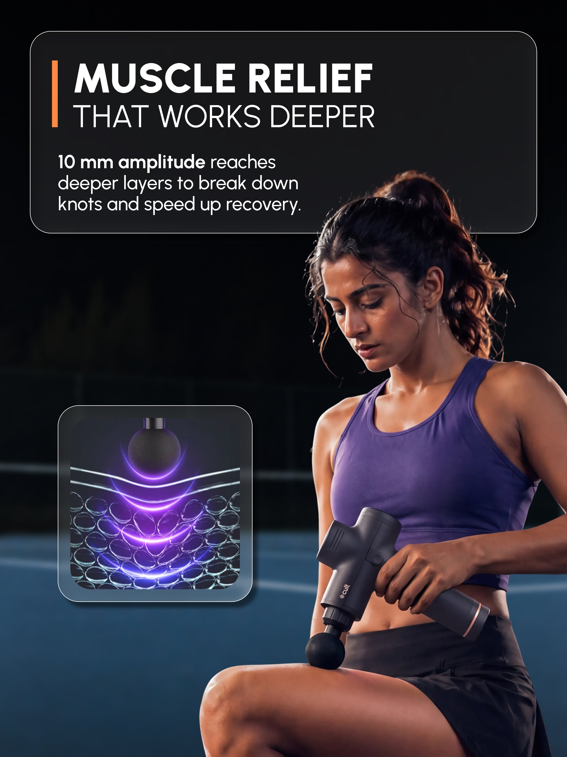 Cult TORQ X Massage Gun for Deep Tissue Muscle Recovery | BLDC Motor, 10mm Amplitude, 6 Speed Levels, 6 Massage Heads, 6-Hour Battery | Pain Relief Massager for Hybrid Athletes, Runners & Fitness Enthusiasts, Blue