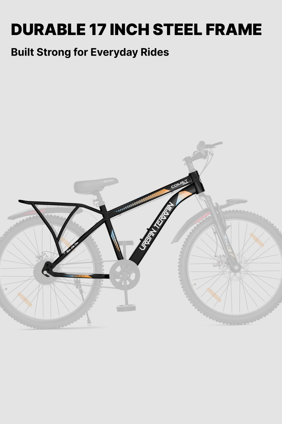 Urban Terrain Comet Pro 26T Single Speed Steel Mountain Bike with Front Suspension & Dual Disc Brakes (Black)