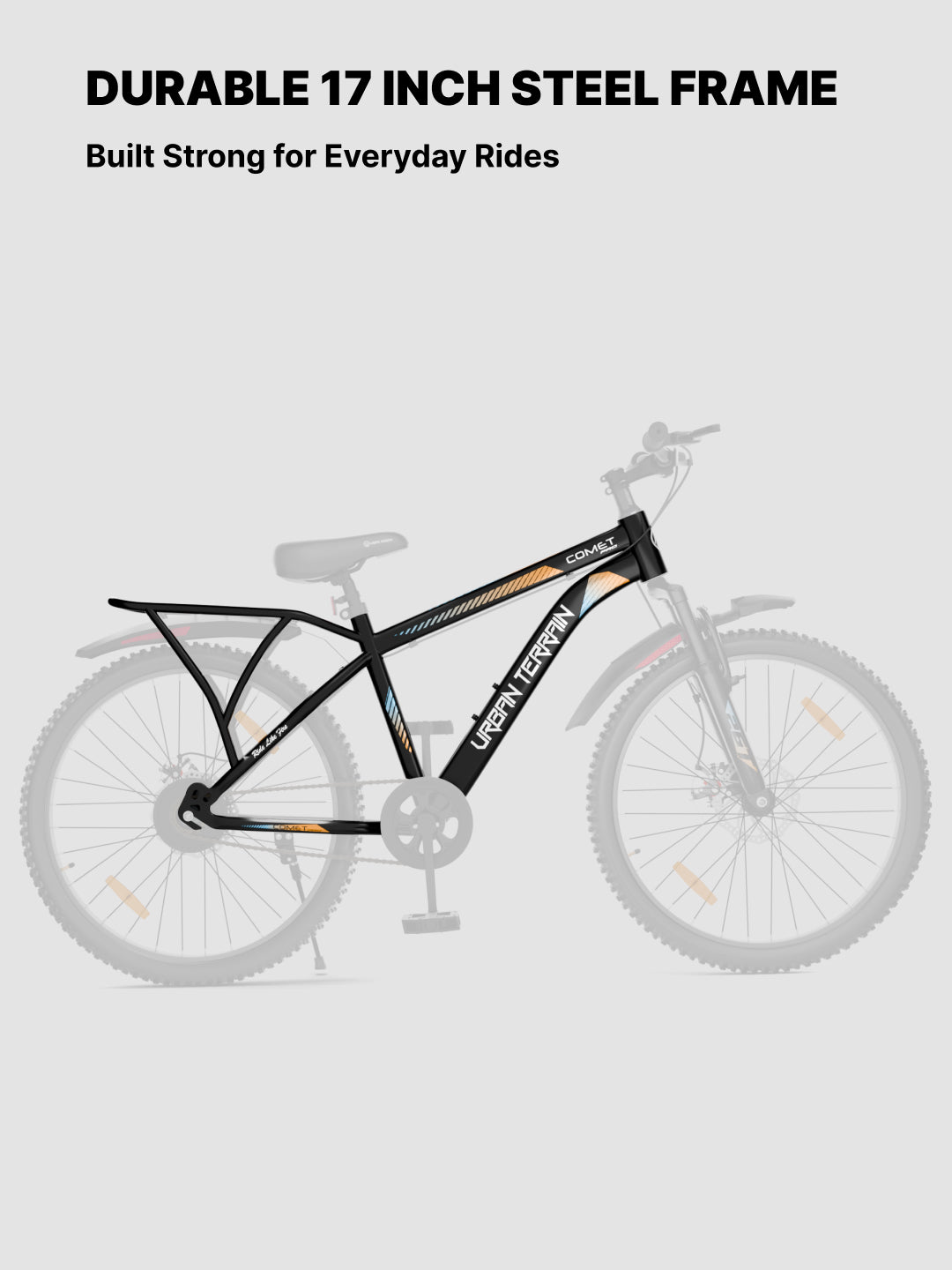 Urban Terrain Comet Pro 26T Single Speed Steel Mountain Bike with Front Suspension & Dual Disc Brakes (Black)