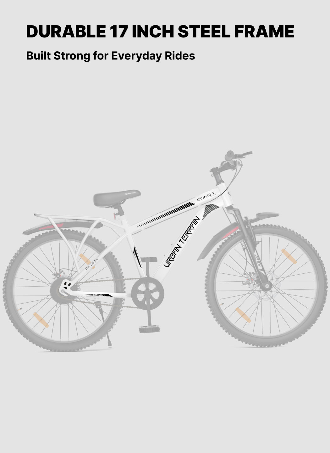 Urban Terrain Comet Pro 26T Single Speed Steel Mountain Bike with Front Suspension & Dual Disc Brakes (White)