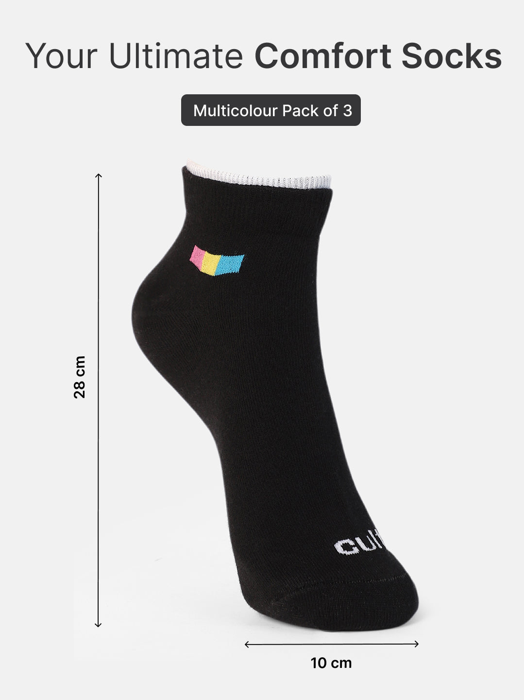 Casual Ankle Length Pack of 3 Cream,Powder Blue & Black Solid Women's Cotton Socks