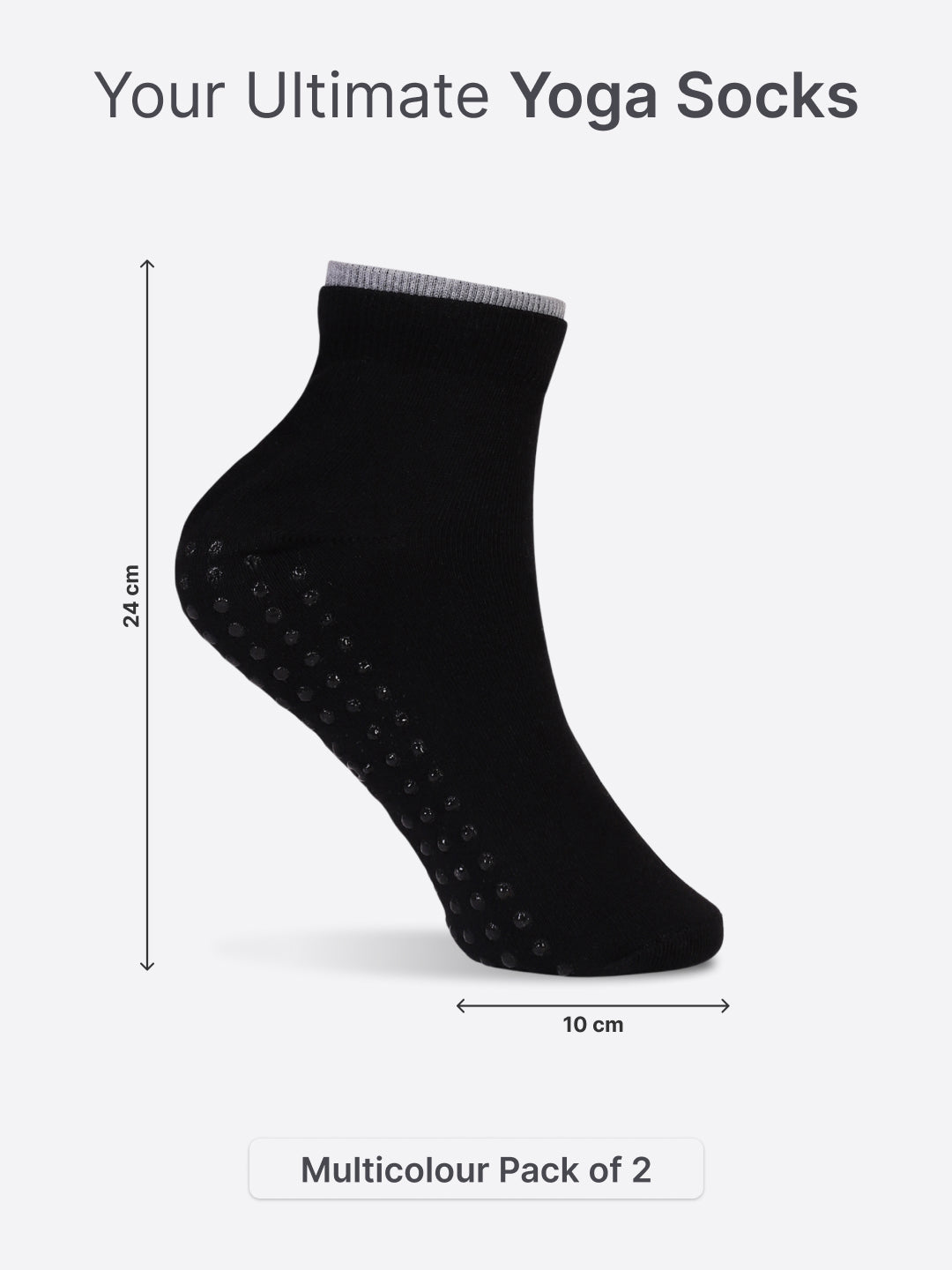 Yoga Anti-skid Ankle Length Pack of 2 Grey & Black Unisex Cotton Socks